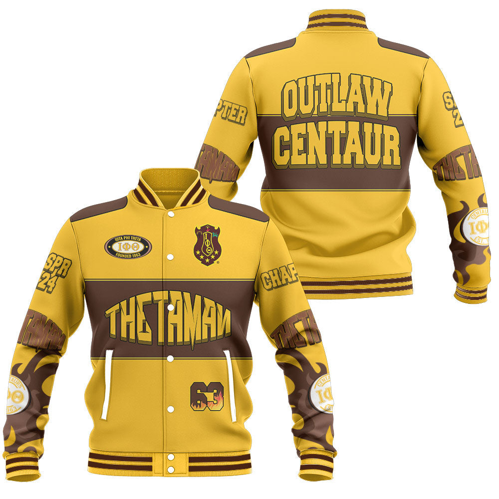 Customized Iota Phi Theta Baseball Jacket Gold Flame Style