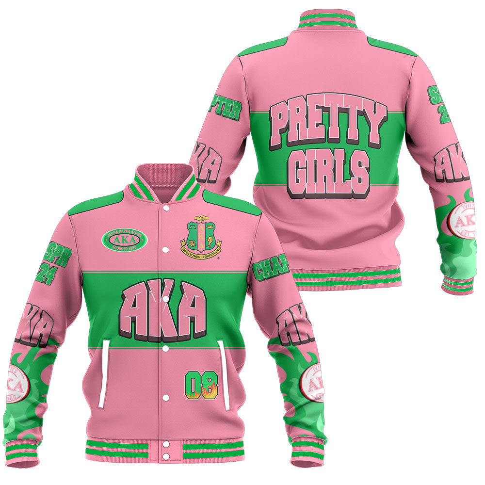 Customized Alpha Kappa Alpha Baseball Jacket Pink Flame Style