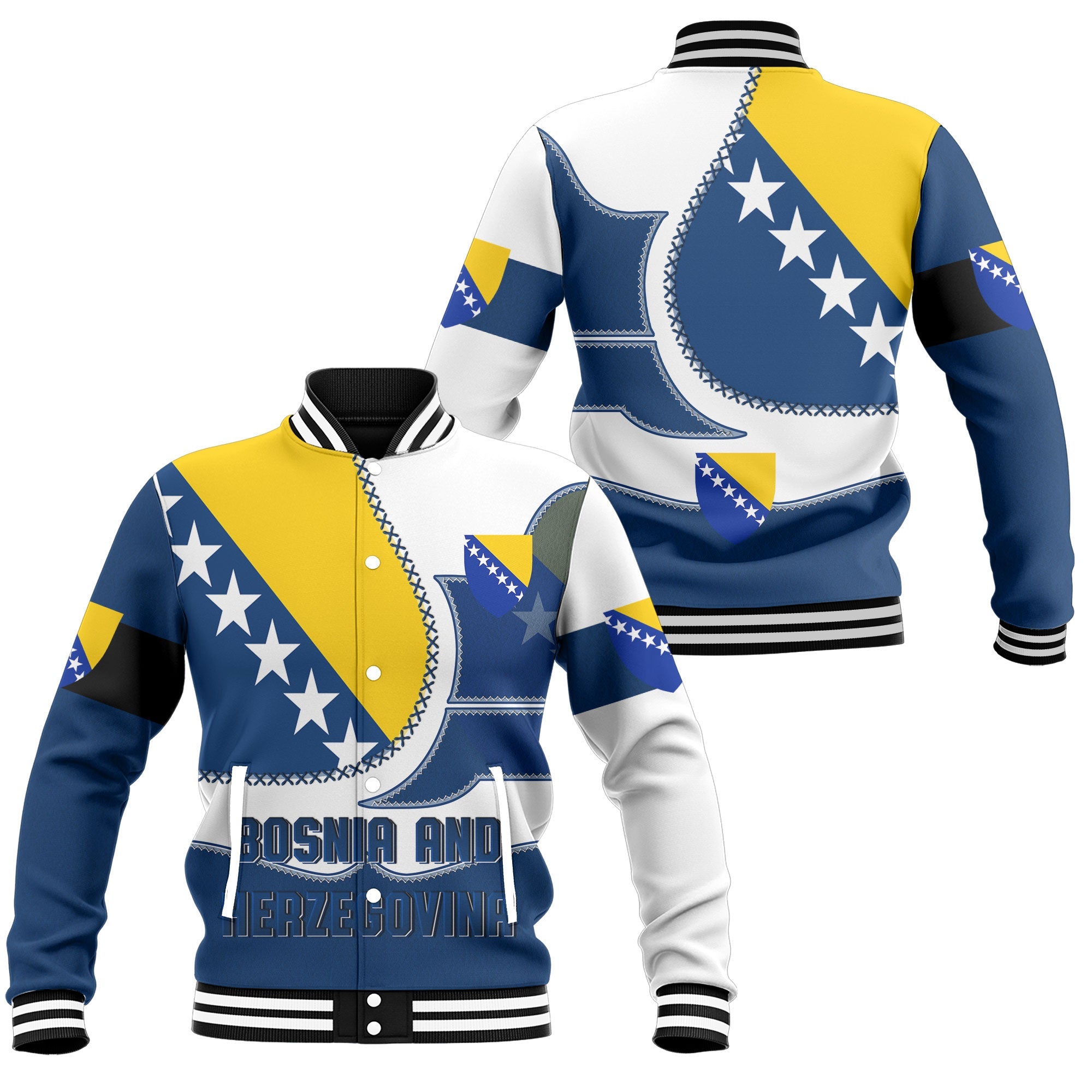 Bosnia And Herzegovina Baseball Jacket Flag & Coat Of Arms Leather Style