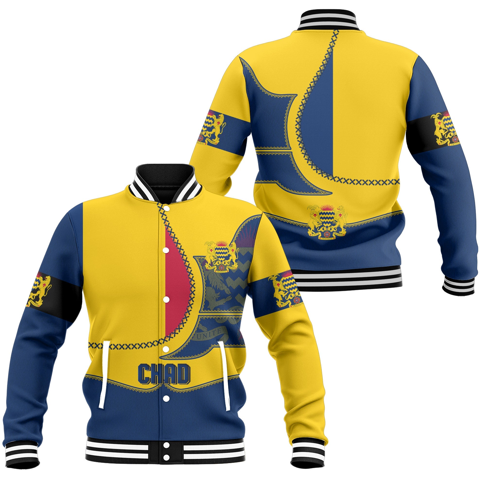 Chad Baseball Jacket Flag & Coat Of Arms Leather Style
