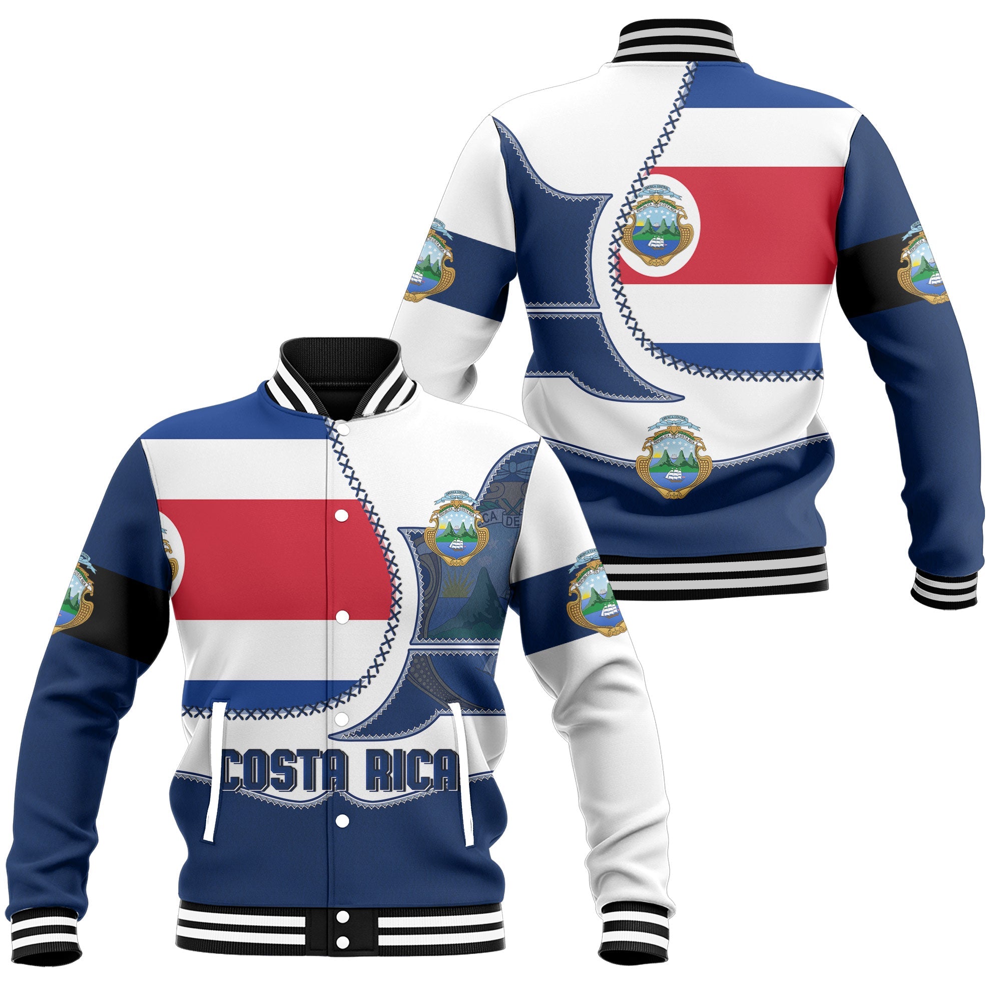 Costa Rica Baseball Jacket Flag & Coat Of Arms Leather Style