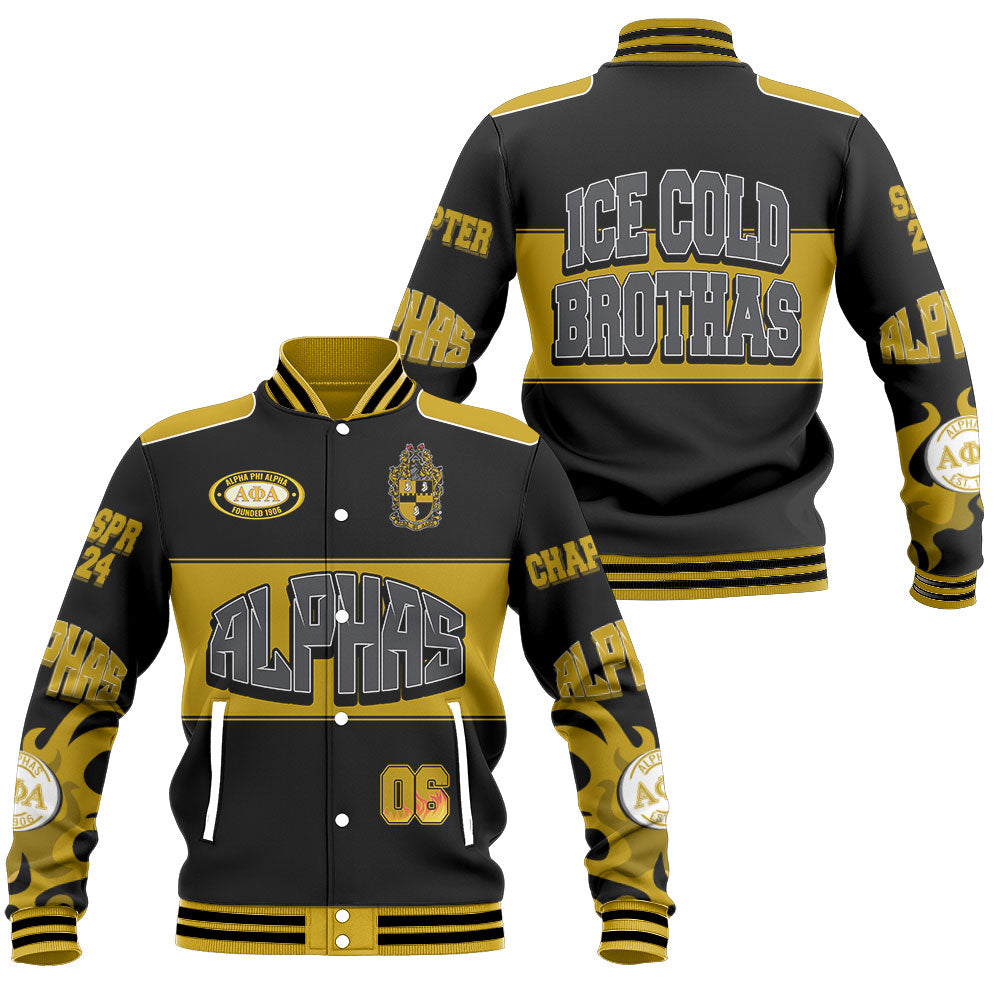 Customized Alpha Phi Alpha Baseball Jacket Black Flame Style