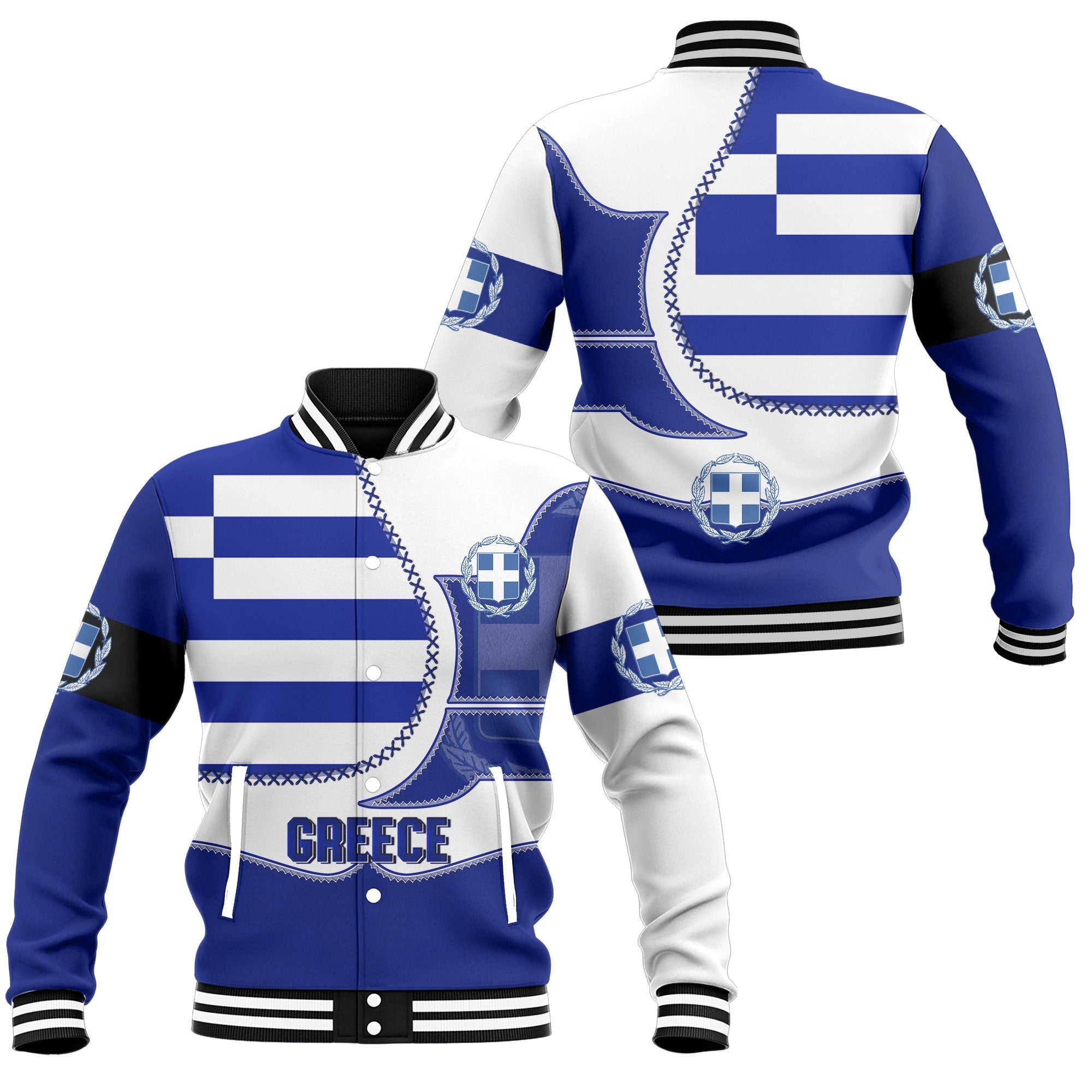 Greece Baseball Jacket Flag & Coat Of Arms Leather Style