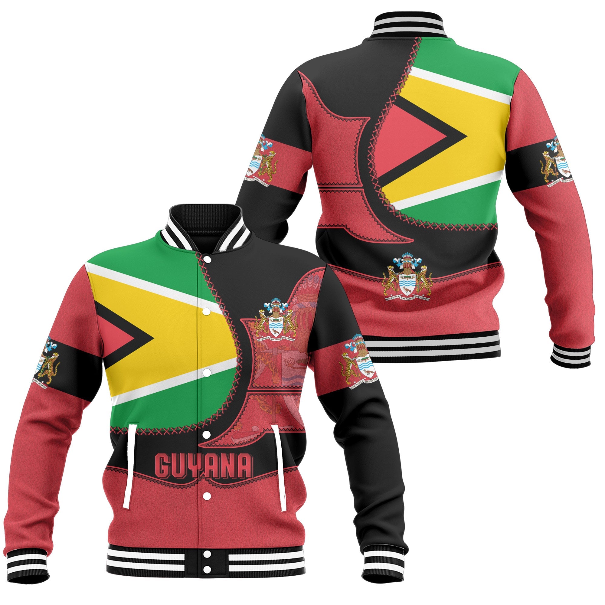 Guyana Baseball Jacket Flag & Coat Of Arms Leather Style