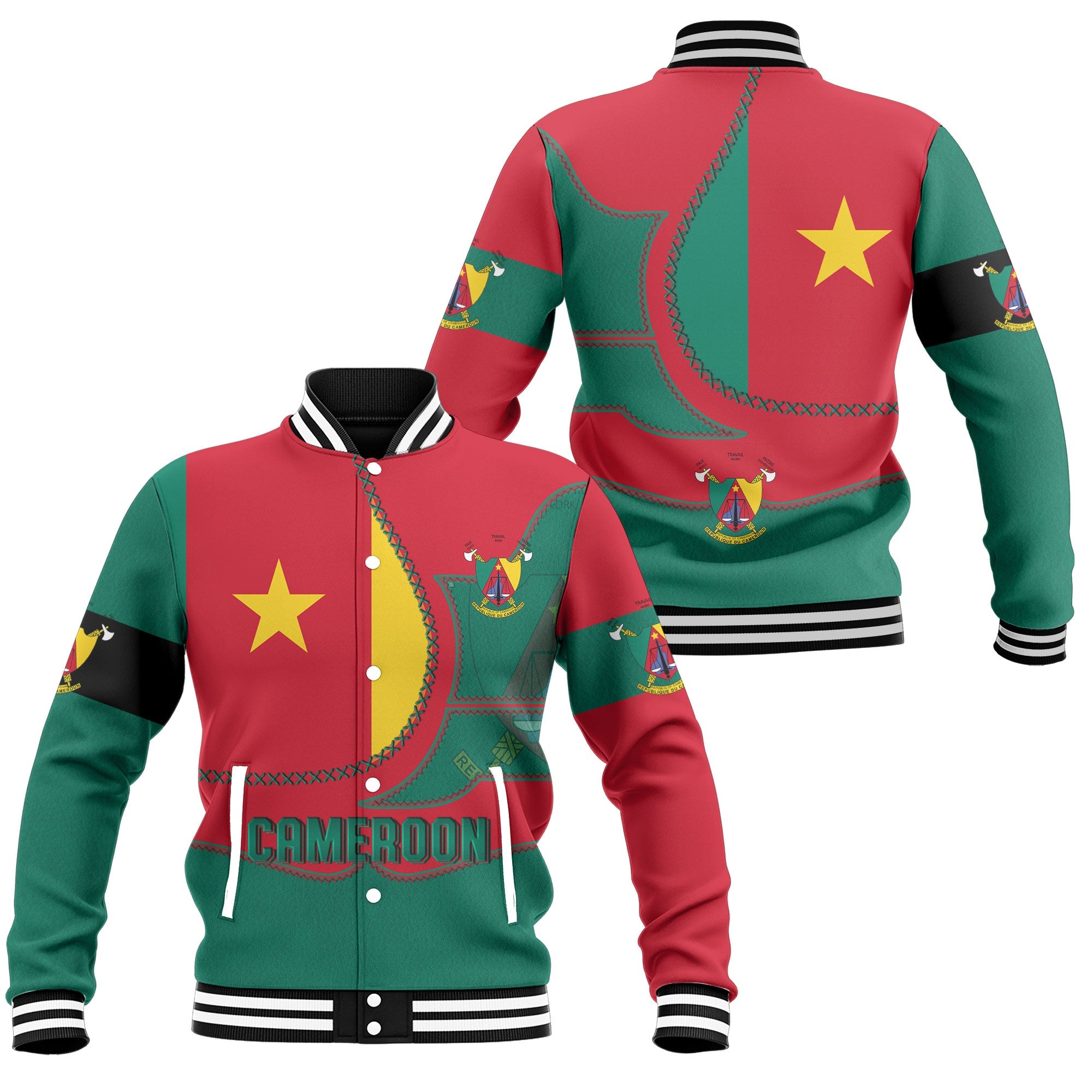 Cameroon Baseball Jacket Flag & Coat Of Arms Leather Style