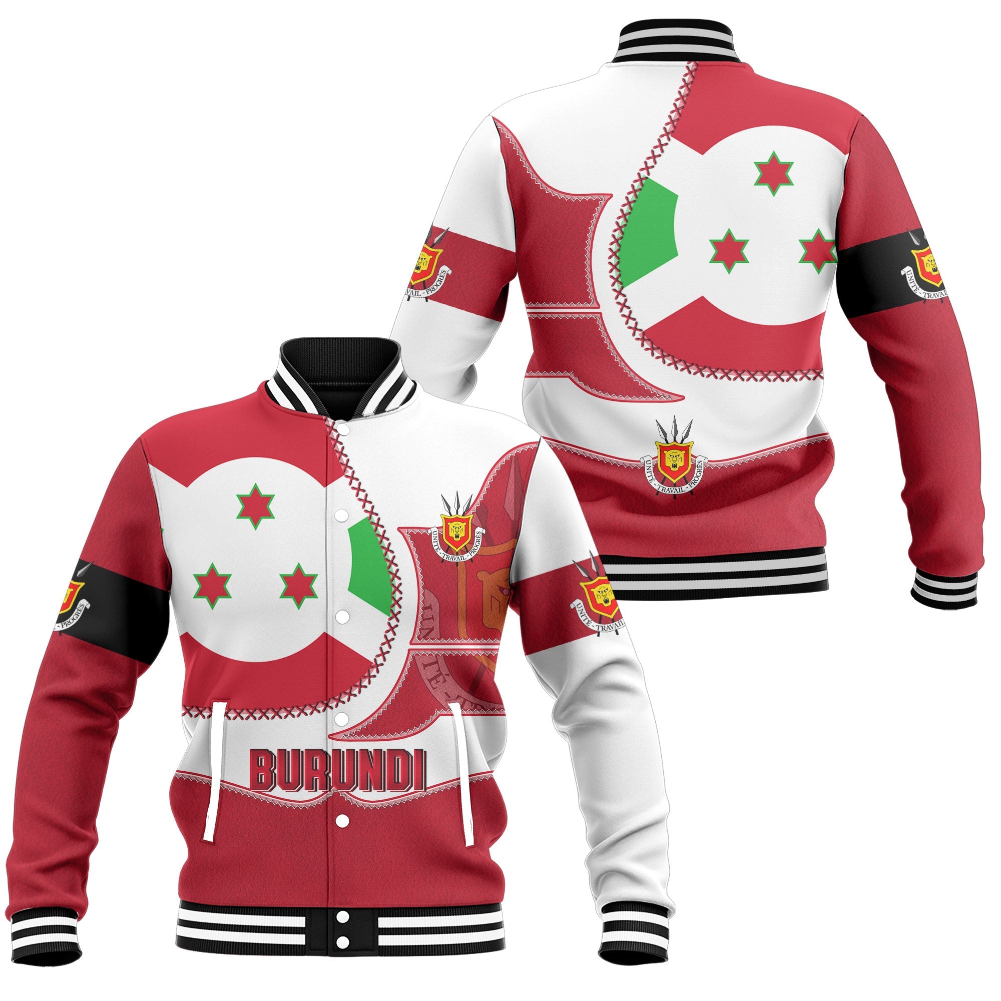 Burundi Baseball Jacket Flag & Coat Of Arms Leather Style