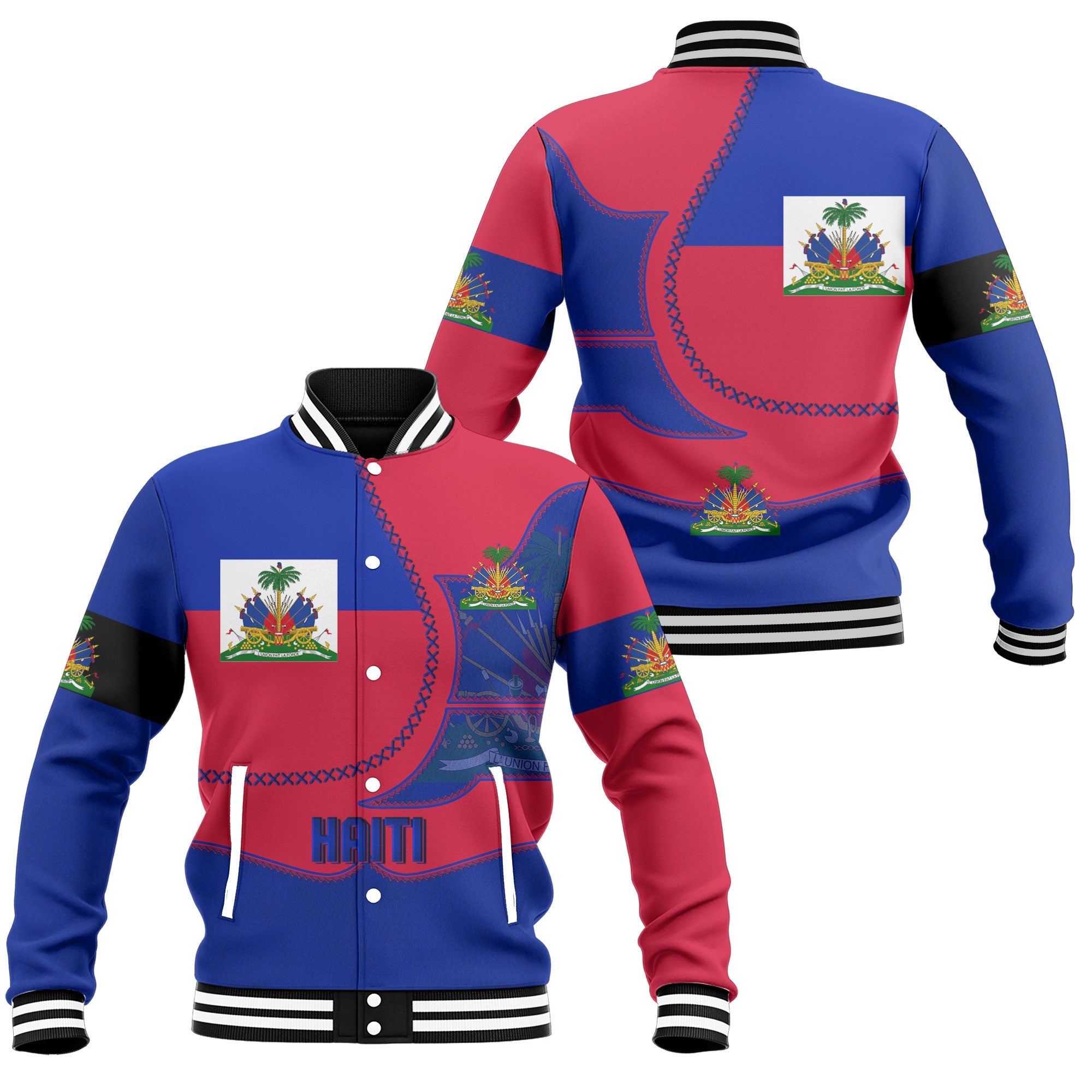 Haiti Baseball Jacket Flag & Coat Of Arms Leather Style