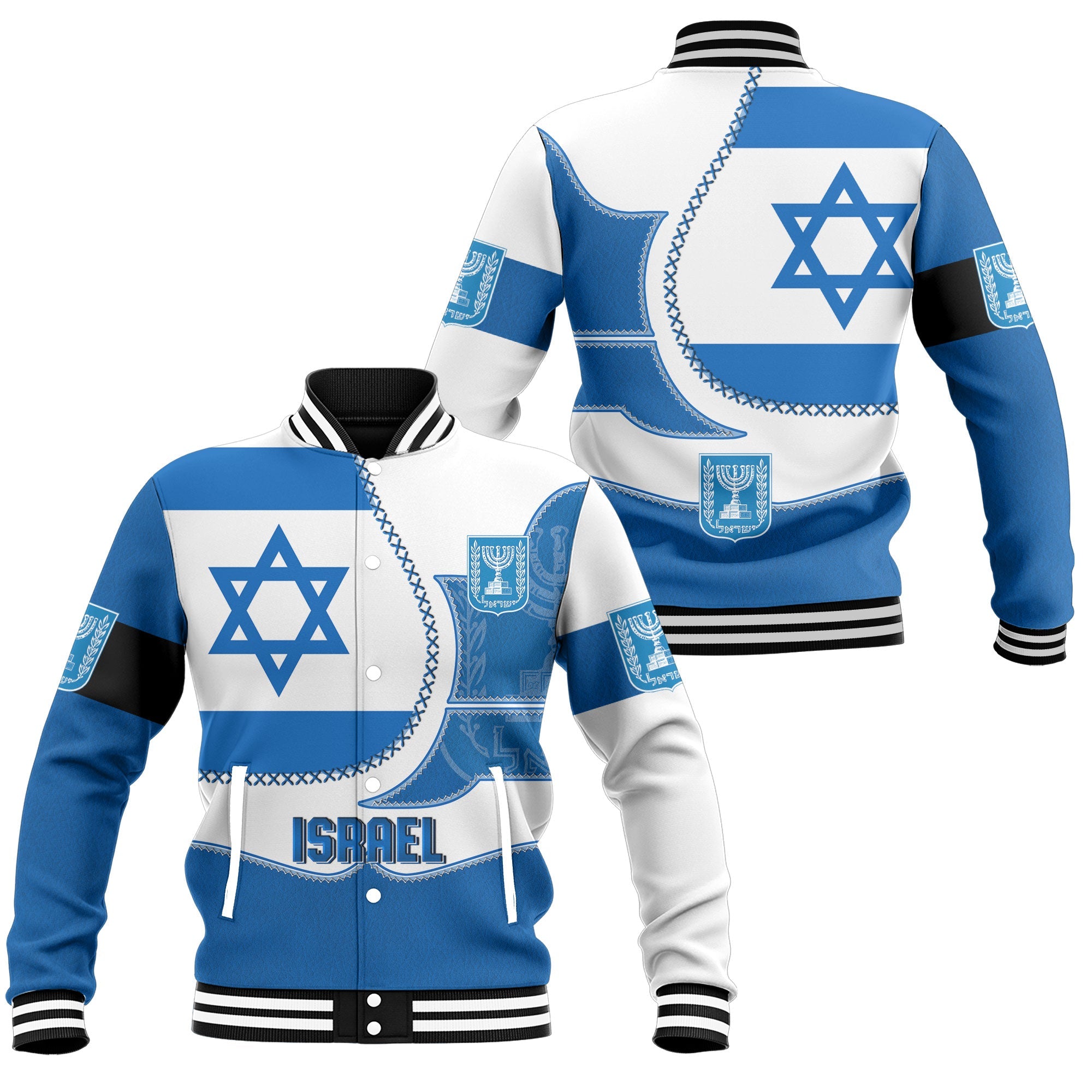 Israel Baseball Jacket Flag & Coat Of Arms Leather Style