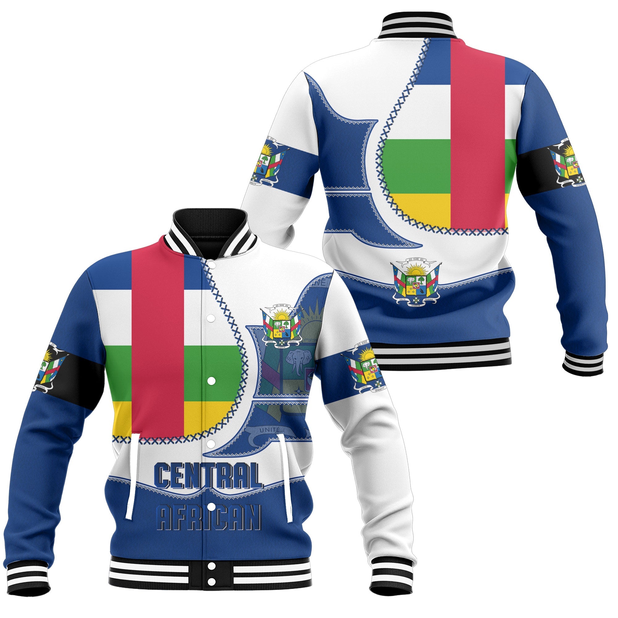 Central African Republic Baseball Jacket Flag & Coat Of Arms Leather Style