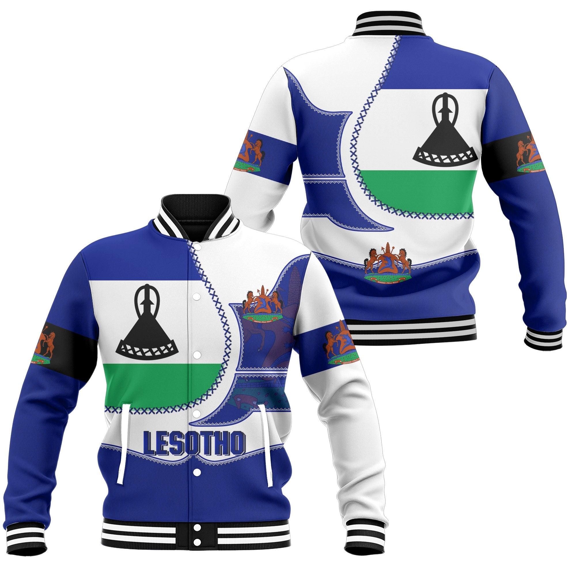 Lesotho Baseball Jacket Flag & Coat Of Arms Leather Style