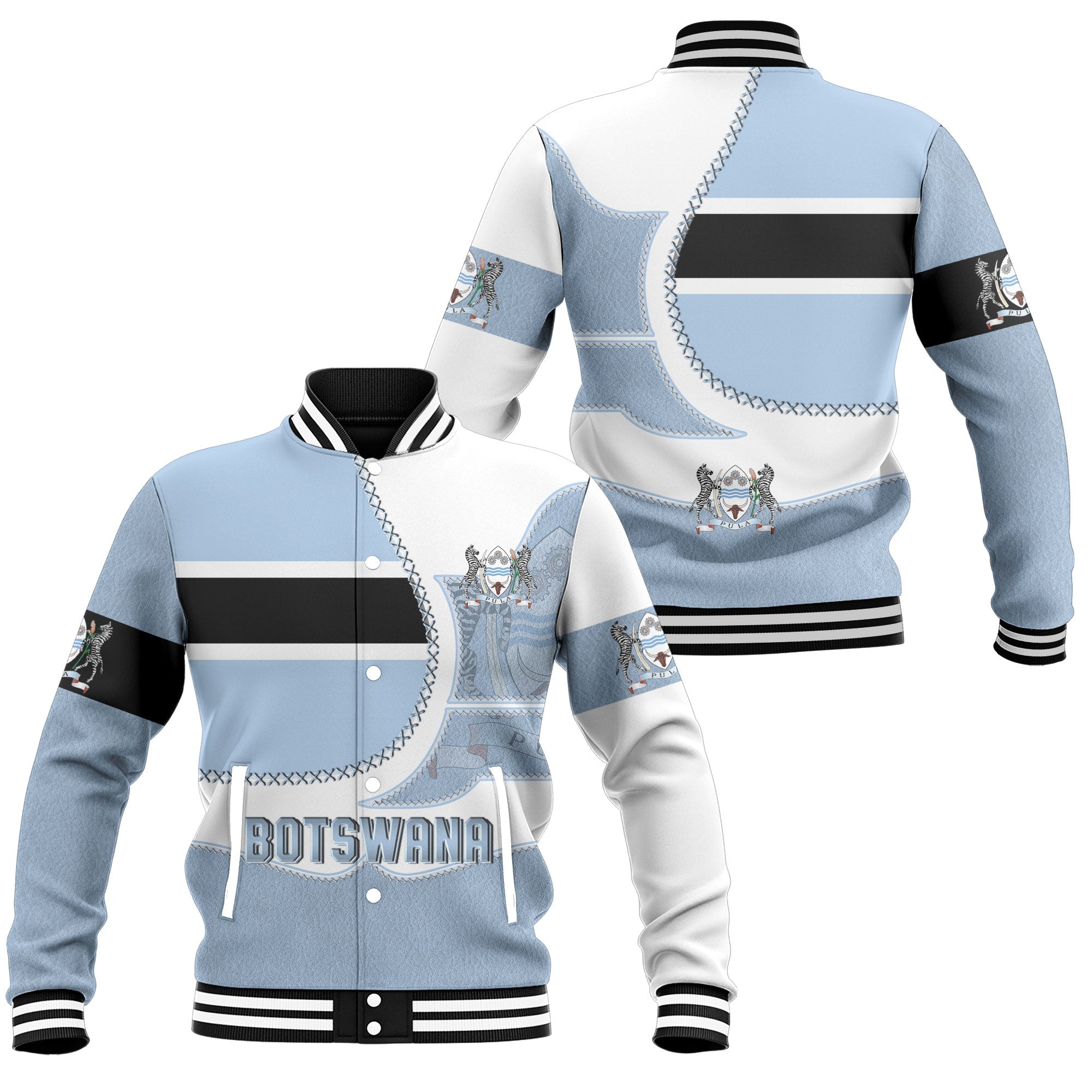 Botswana Baseball Jacket Flag & Coat Of Arms Leather Style