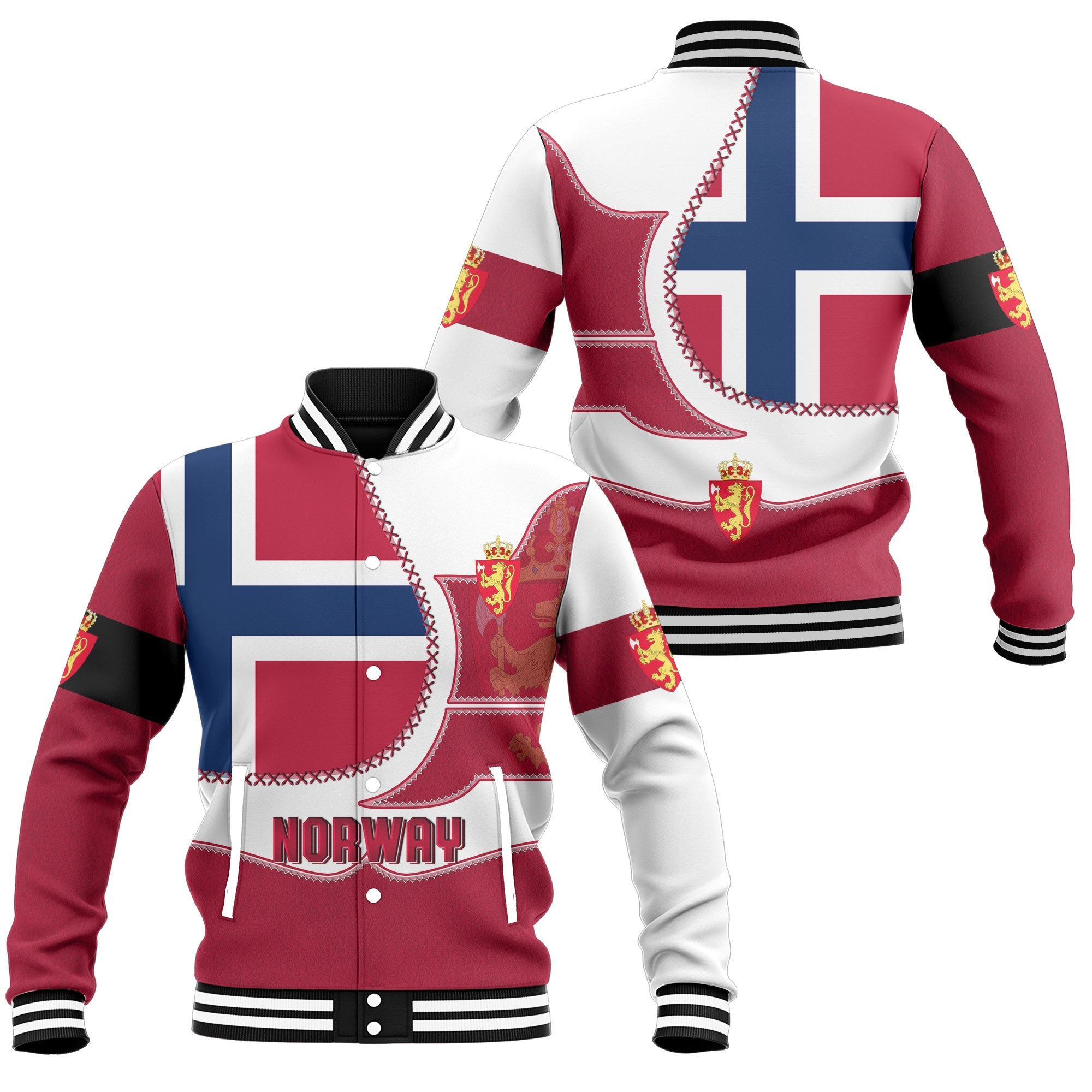 Norway Baseball Jacket Flag & Coat Of Arms Leather Style