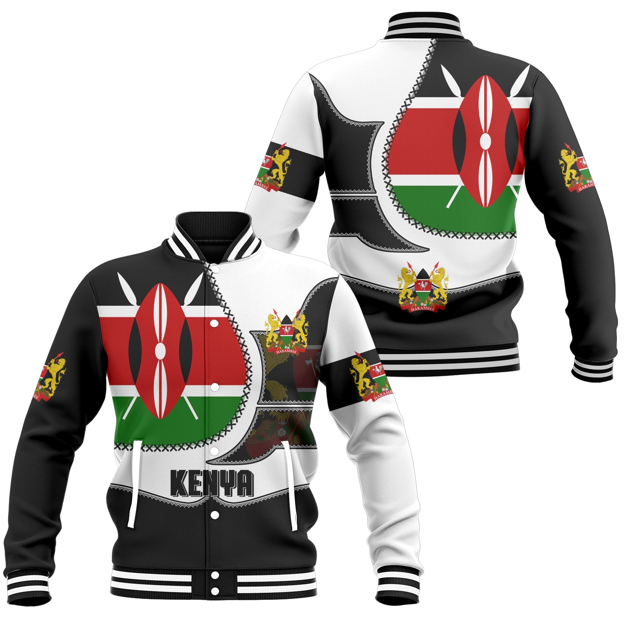 Kenya Baseball Jacket Flag & Coat Of Arms Leather Style