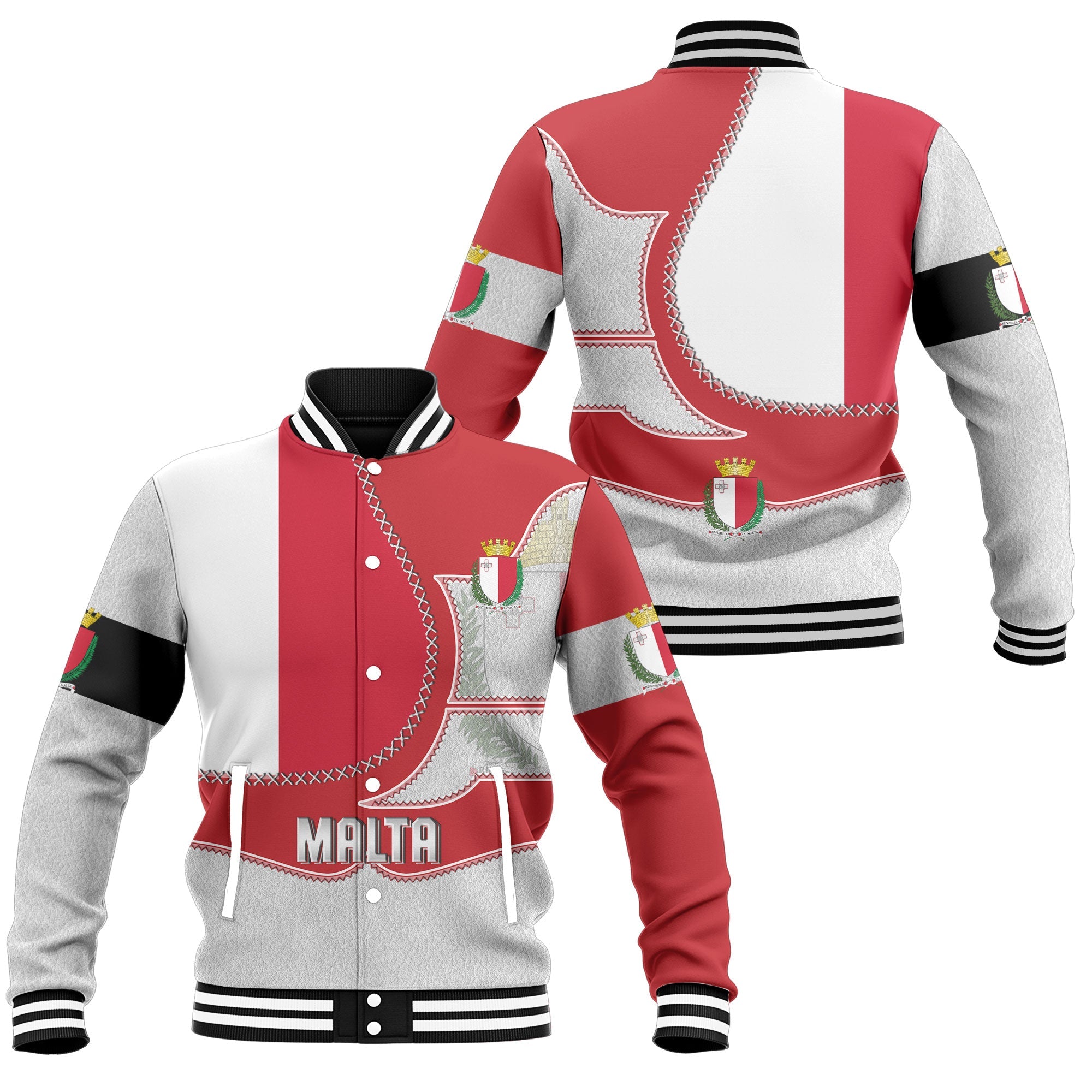 Malta Baseball Jacket Flag & Coat Of Arms Leather Style