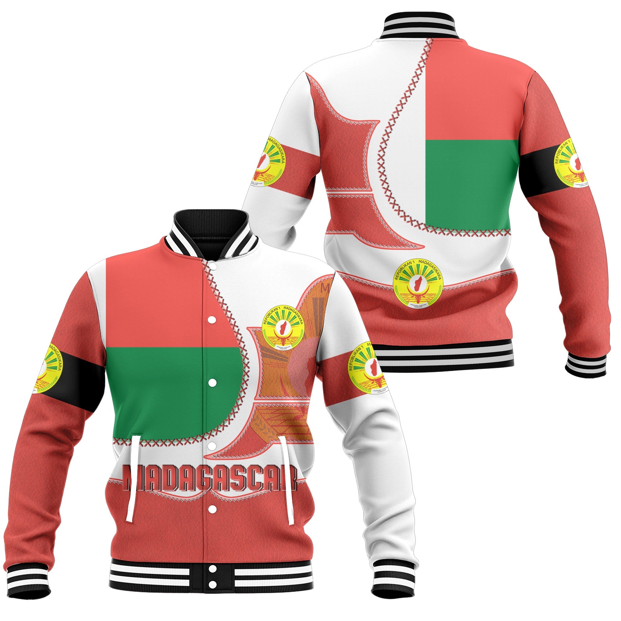Madagascar Baseball Jacket Flag & Coat Of Arms Leather Style