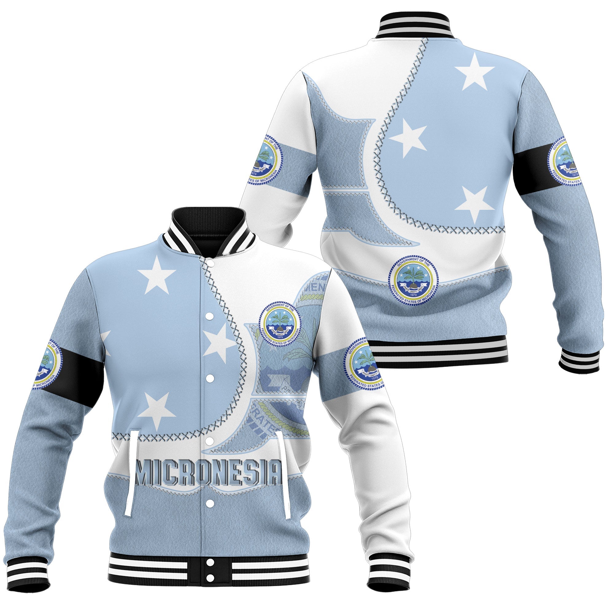 Micronesia Baseball Jacket Flag & Coat Of Arms Leather Style