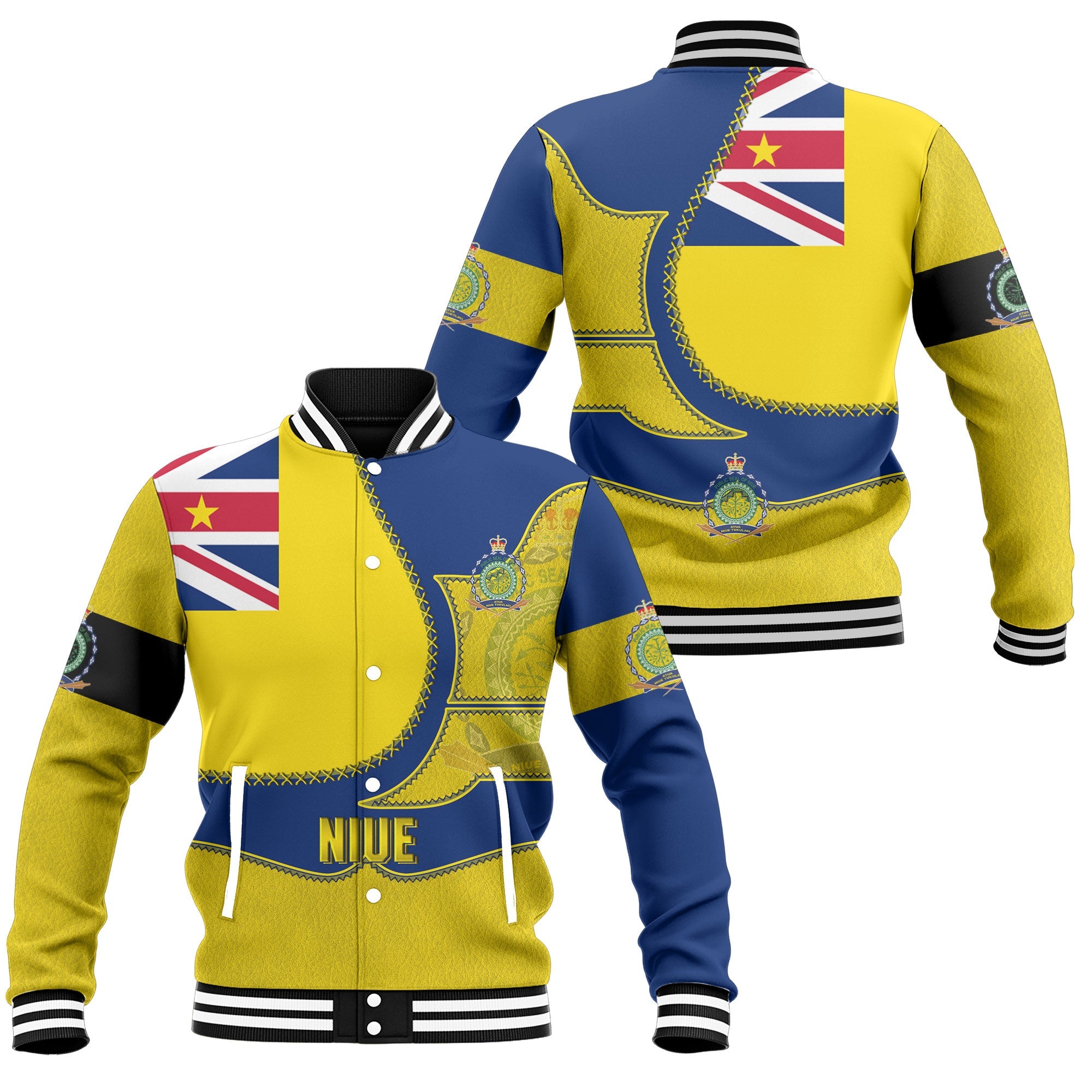 Niue Baseball Jacket Flag & Coat Of Arms Leather Style