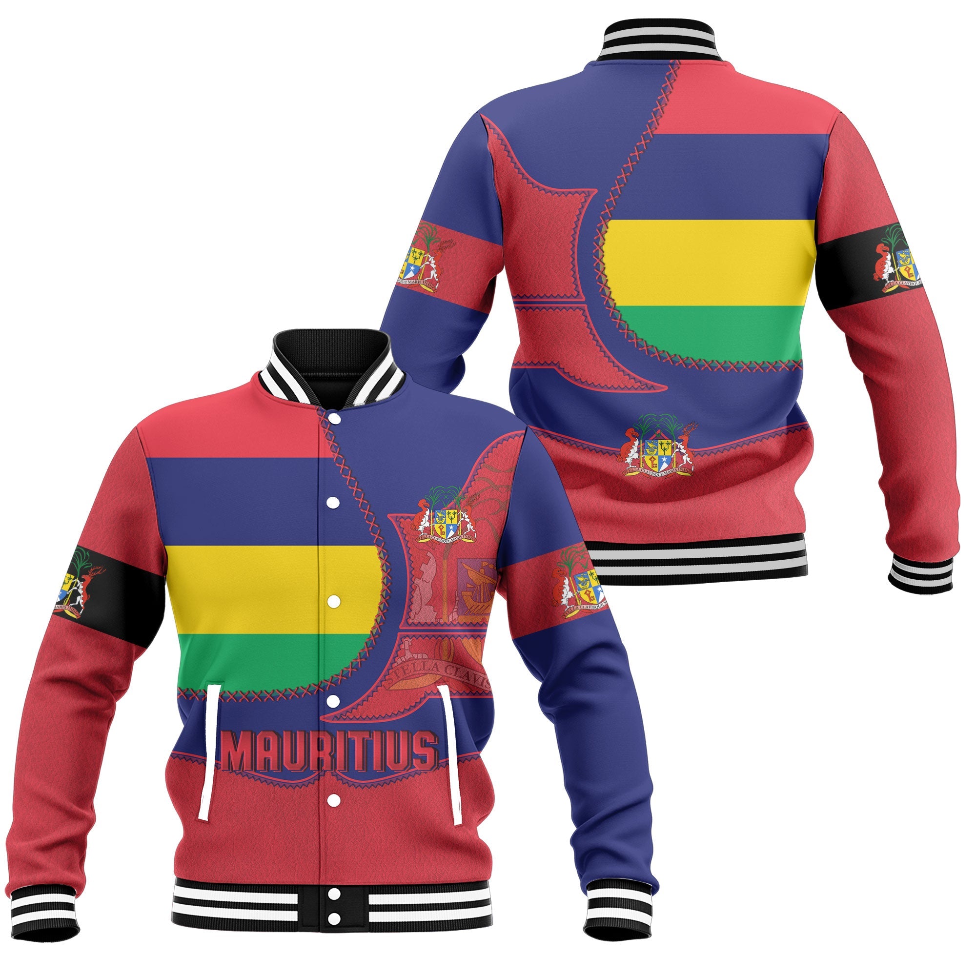 Mauritius Baseball Jacket Flag & Coat Of Arms Leather Style