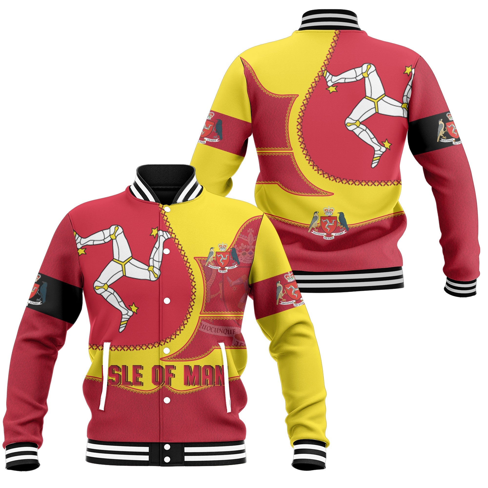 Isle Of Man Baseball Jacket Flag & Coat Of Arms Leather Style