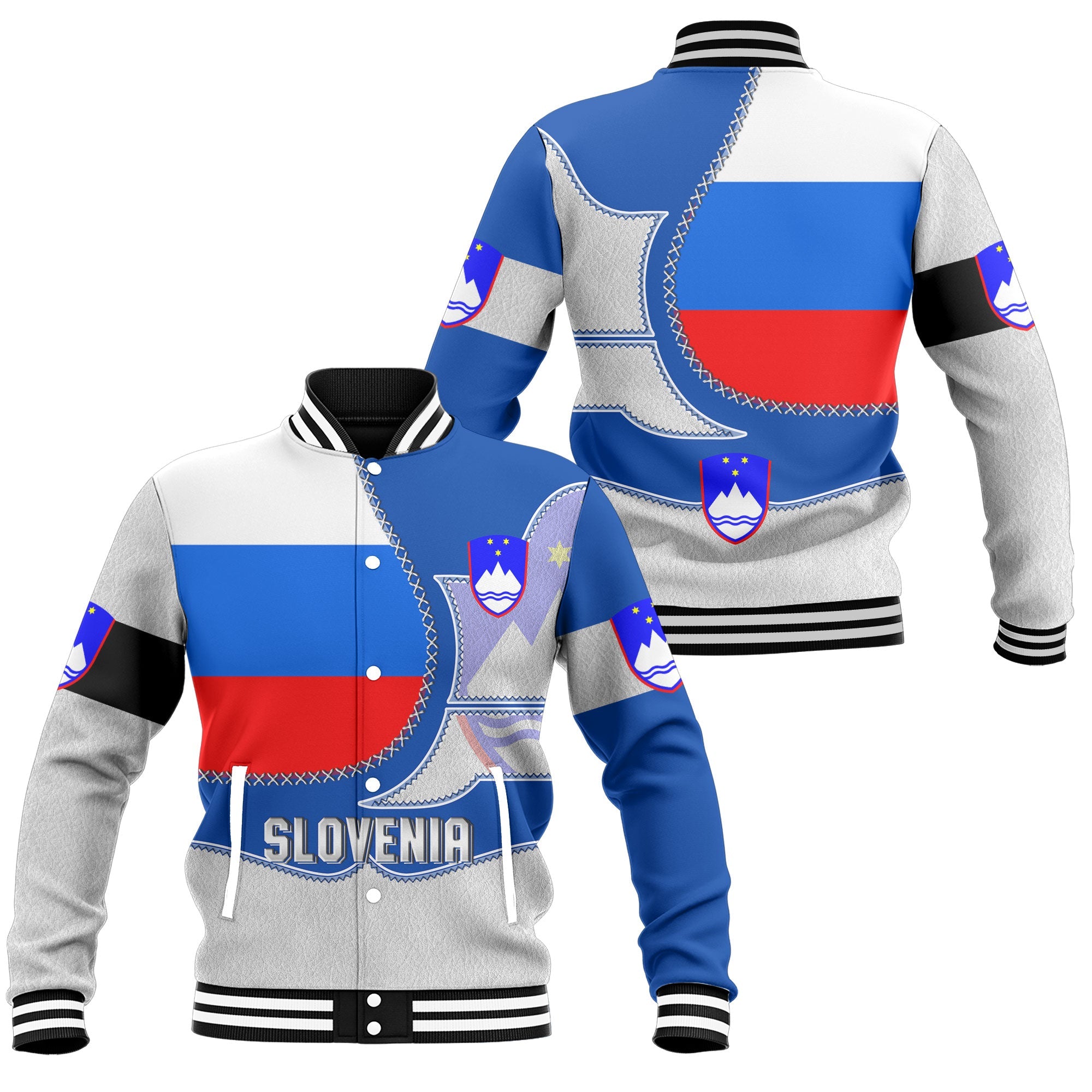Slovenia Baseball Jacket Flag & Coat Of Arms Leather Style