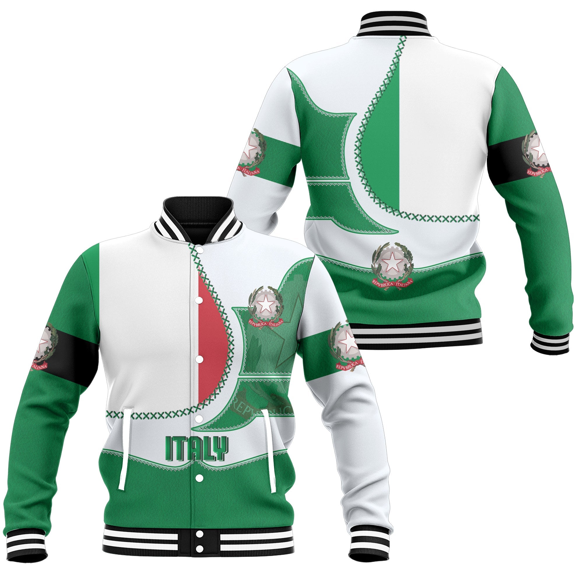Italy Baseball Jacket Flag & Coat Of Arms Leather Style