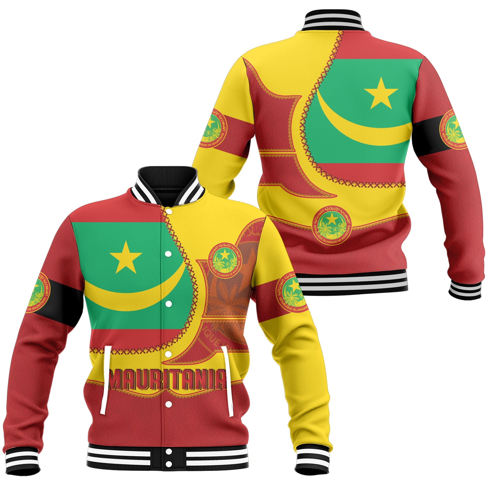 Mauritania Baseball Jacket Flag & Coat Of Arms Leather Style