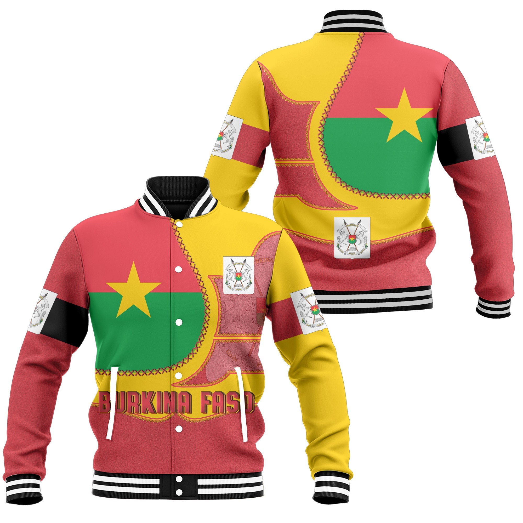 Burkina Faso Baseball Jacket Flag & Coat Of Arms Leather Style