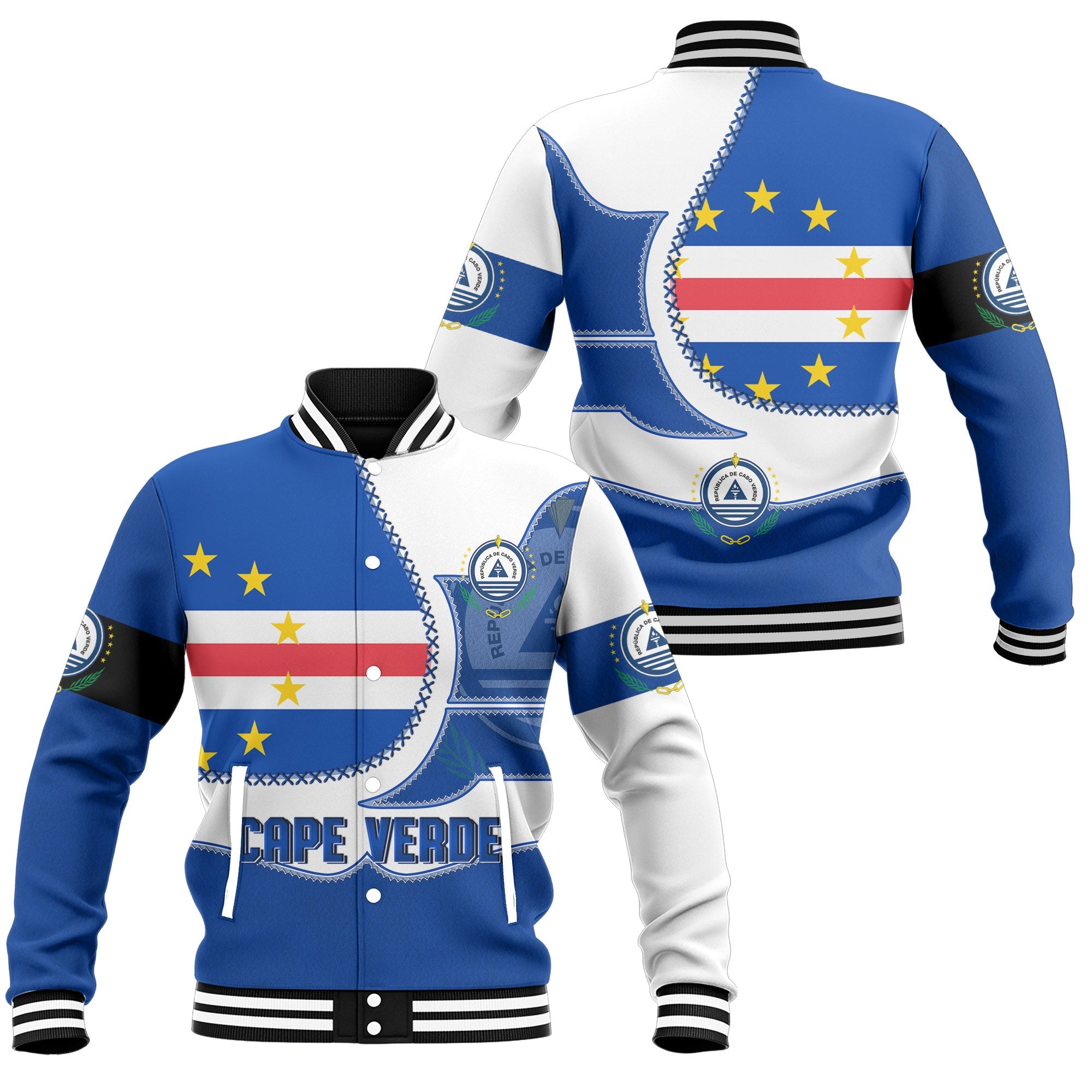 Cape Verde Baseball Jacket Flag & Coat Of Arms Leather Style