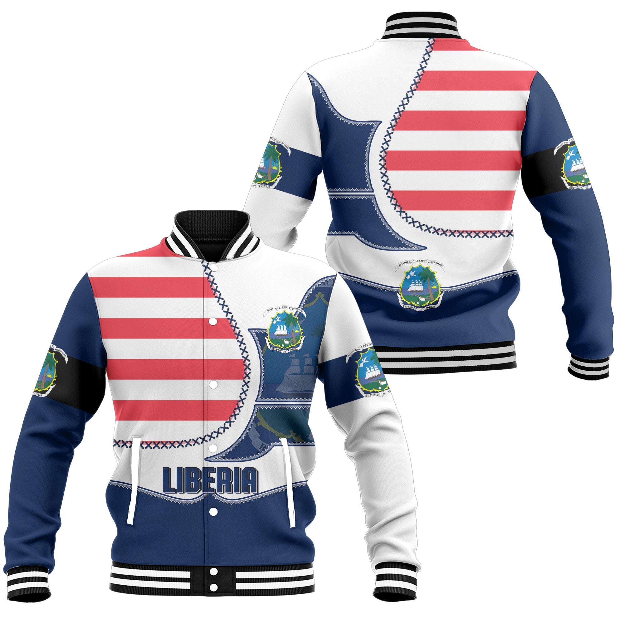 Liberia Baseball Jacket Flag & Coat Of Arms Leather Style