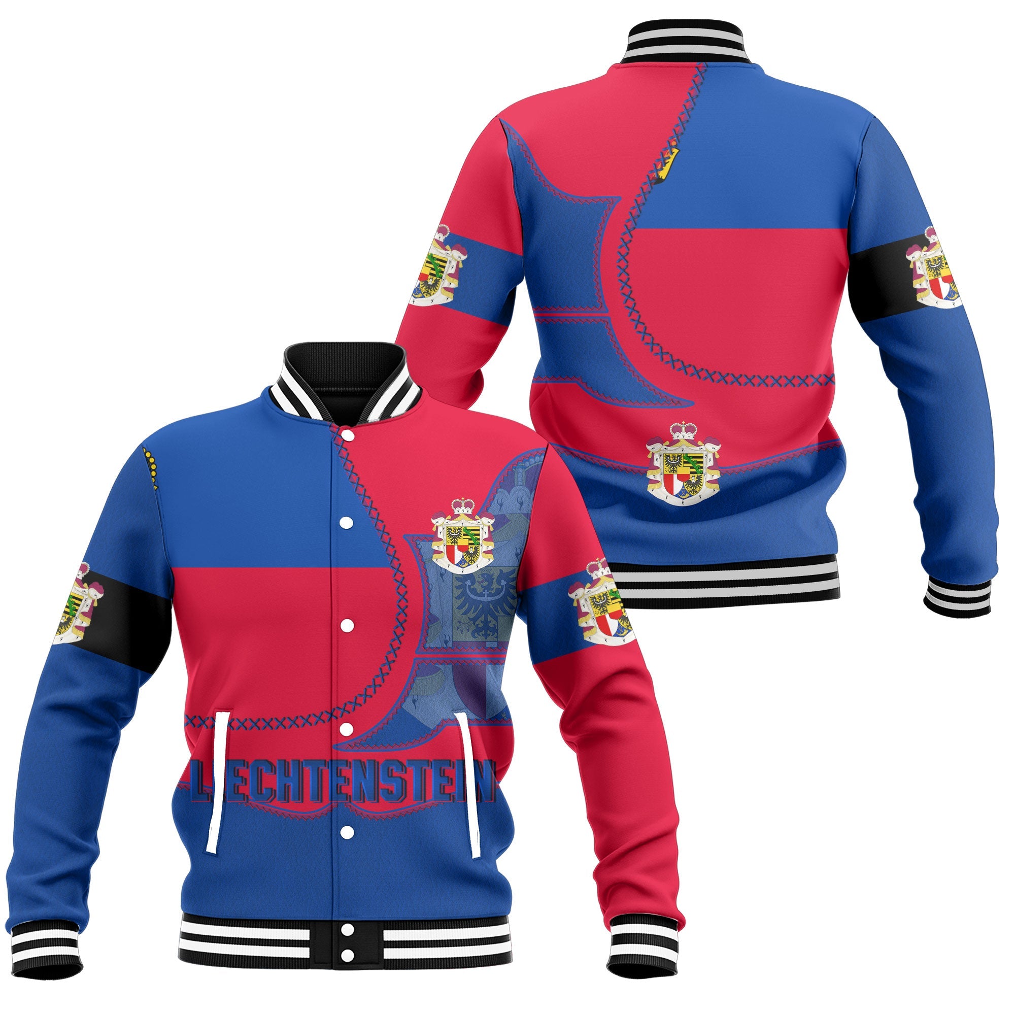 Liechtenstein Baseball Jacket Flag & Coat Of Arms Leather Style