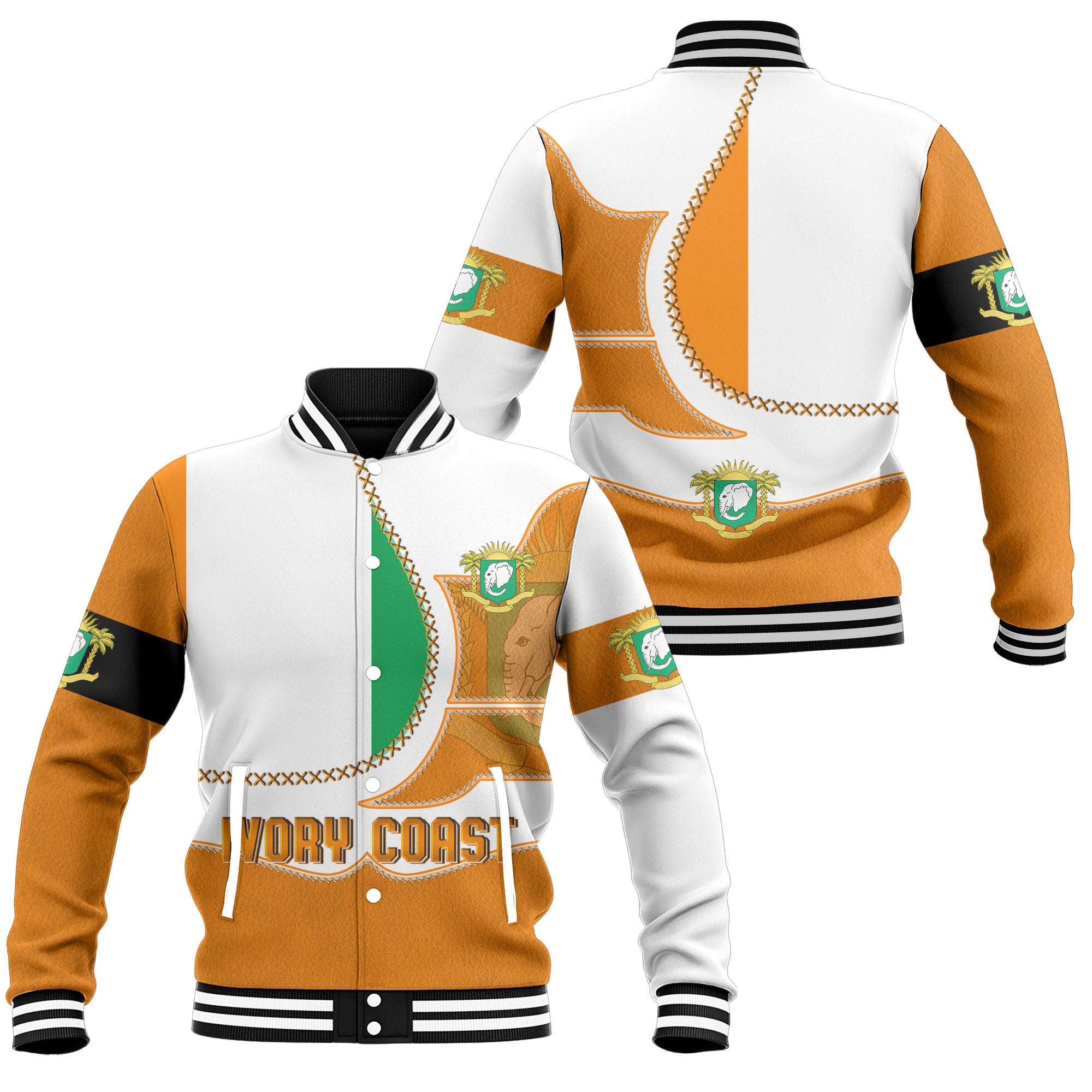 Ivory Coast Baseball Jacket Flag & Coat Of Arms Leather Style