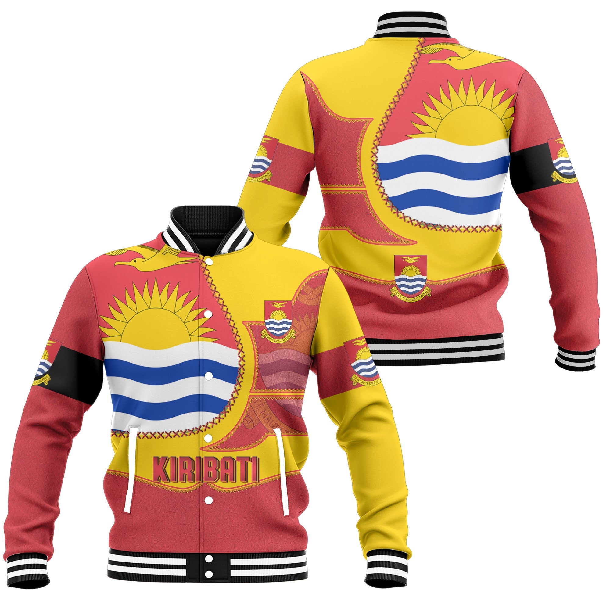 Kiribati Baseball Jacket Flag & Coat Of Arms Leather Style