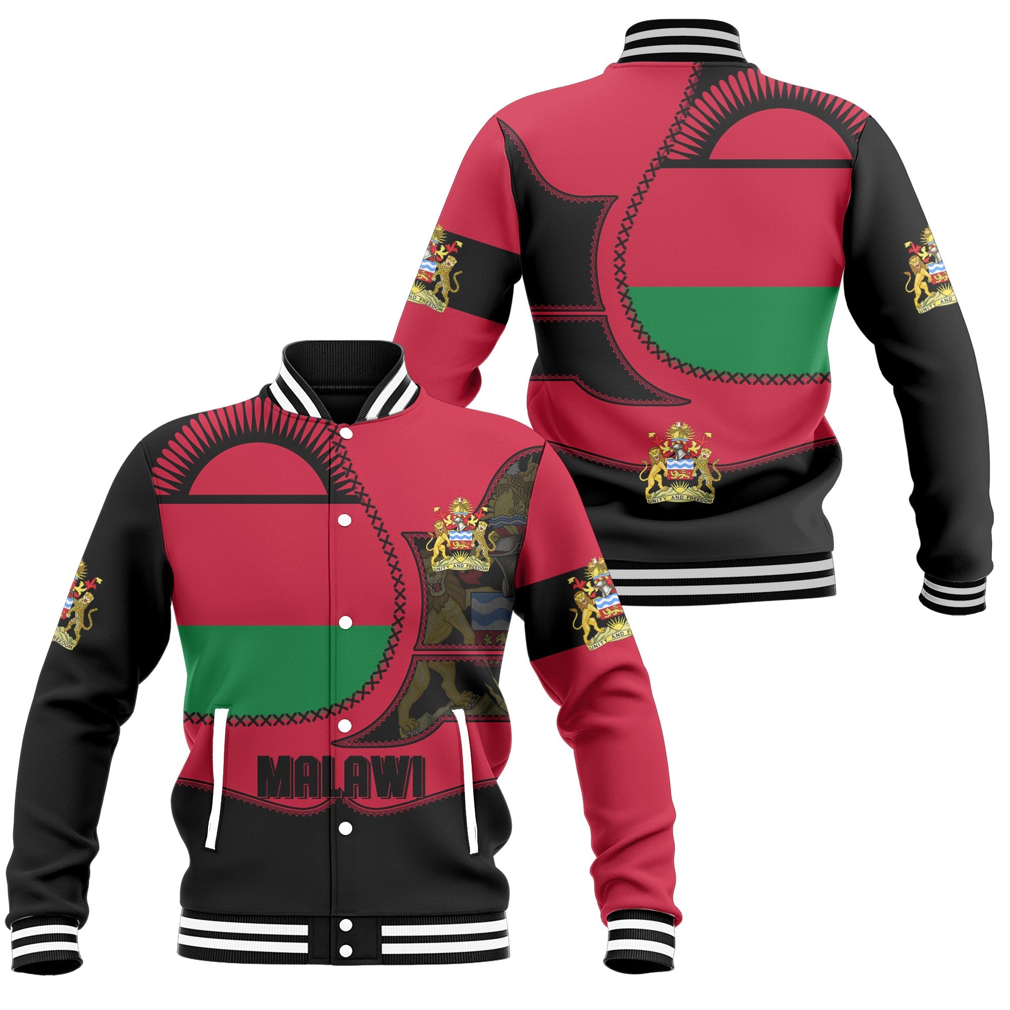 Malawi Baseball Jacket Flag & Coat Of Arms Leather Style