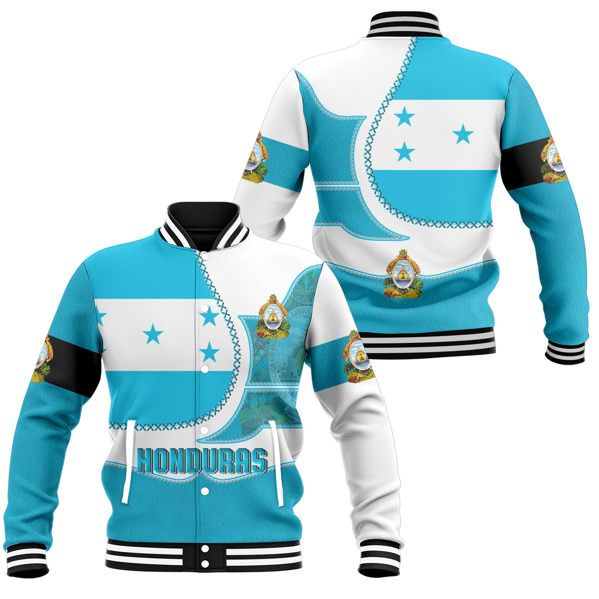 Honduras Baseball Jacket Flag & Coat Of Arms Leather Style