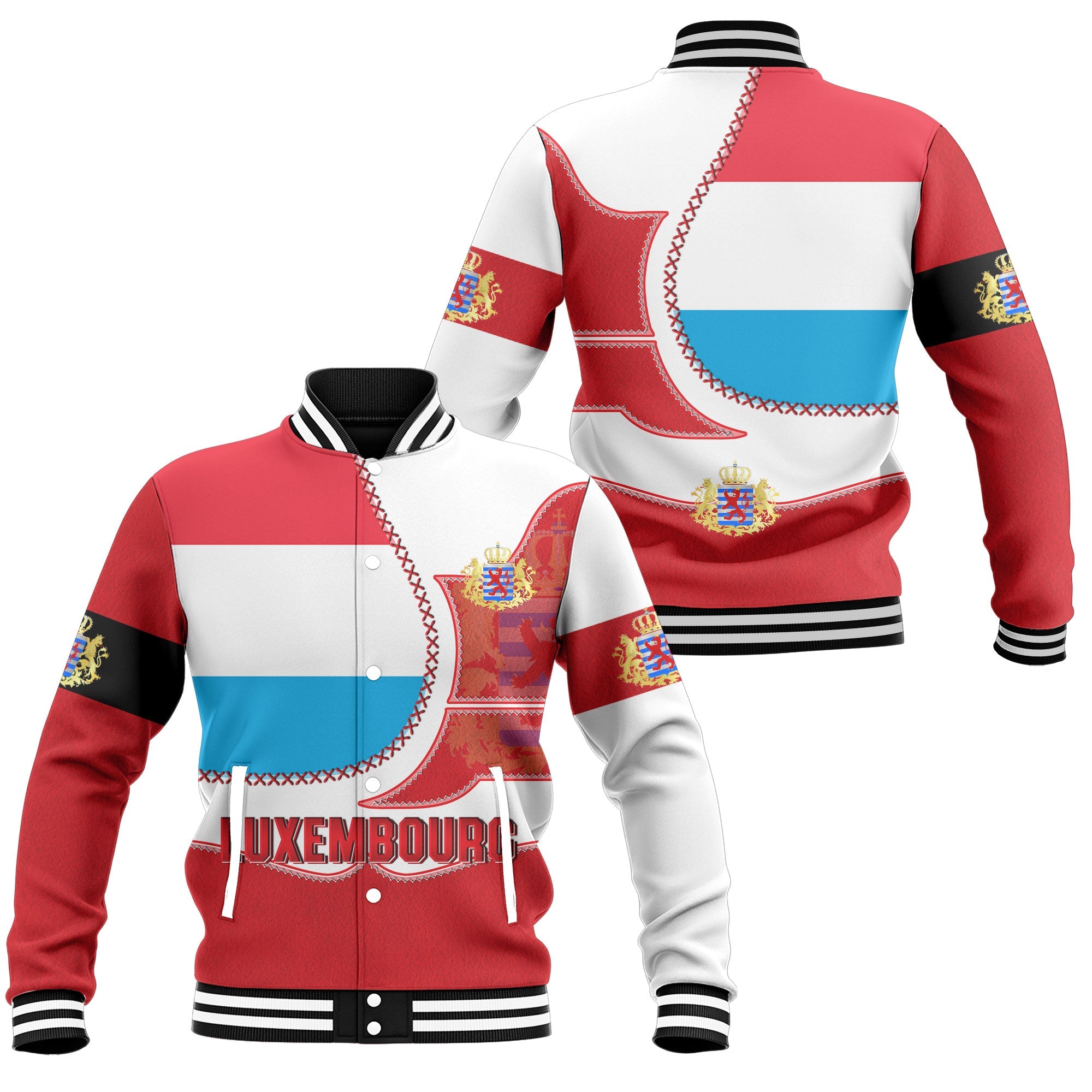 Luxembourg Baseball Jacket Flag & Coat Of Arms Leather Style