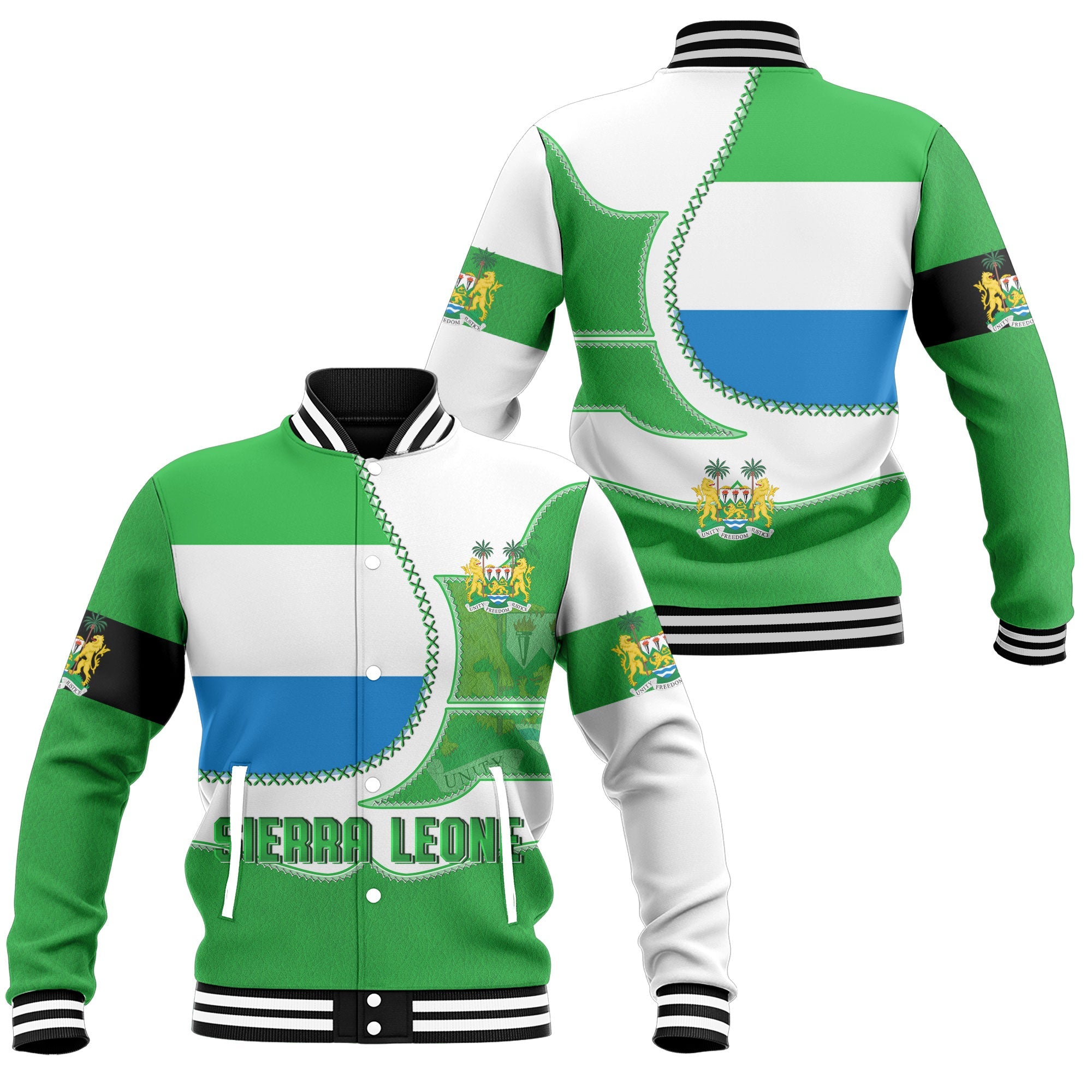 Sierra Leone Baseball Jacket Flag & Coat Of Arms Leather Style
