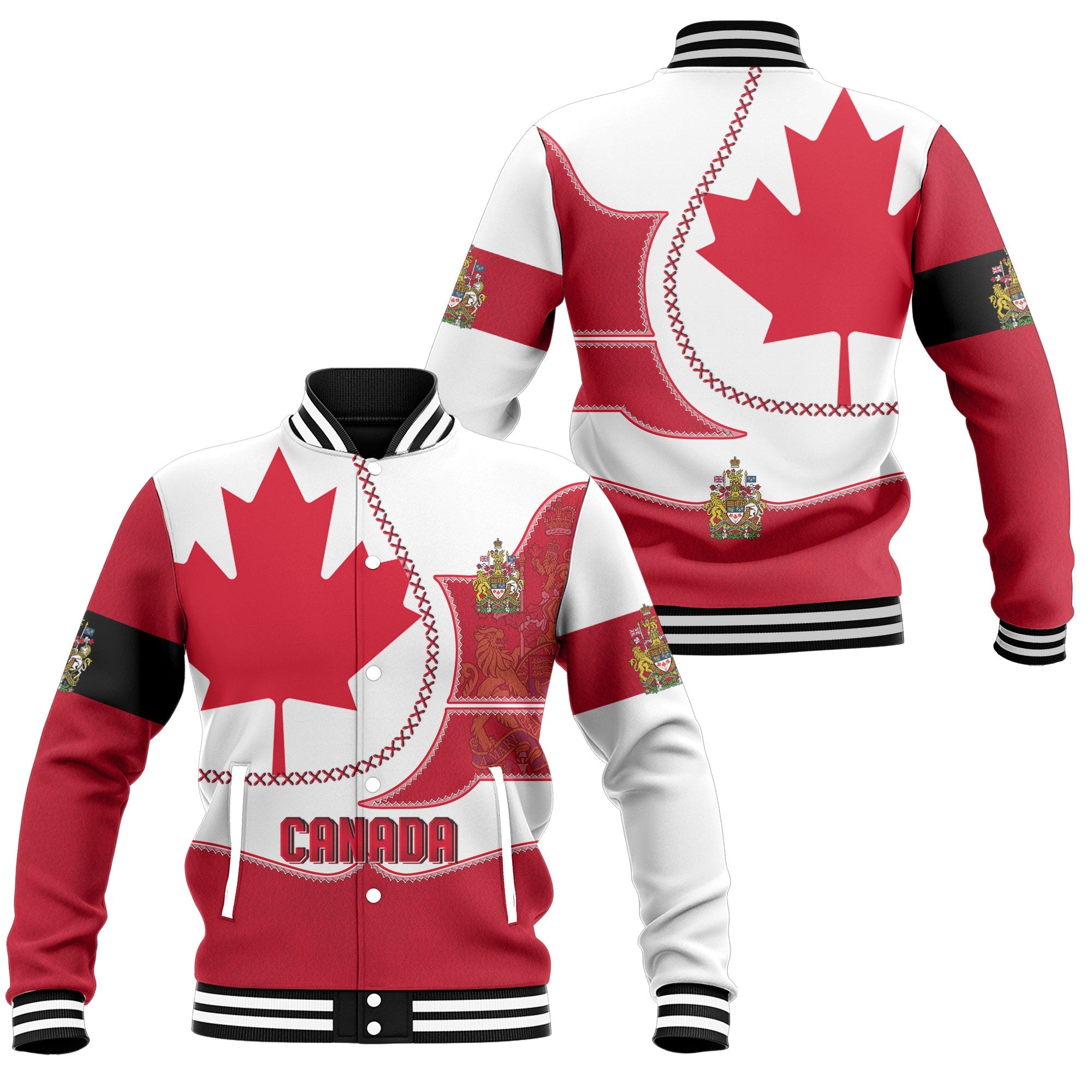 Canada Baseball Jacket Flag & Coat Of Arms Leather Style