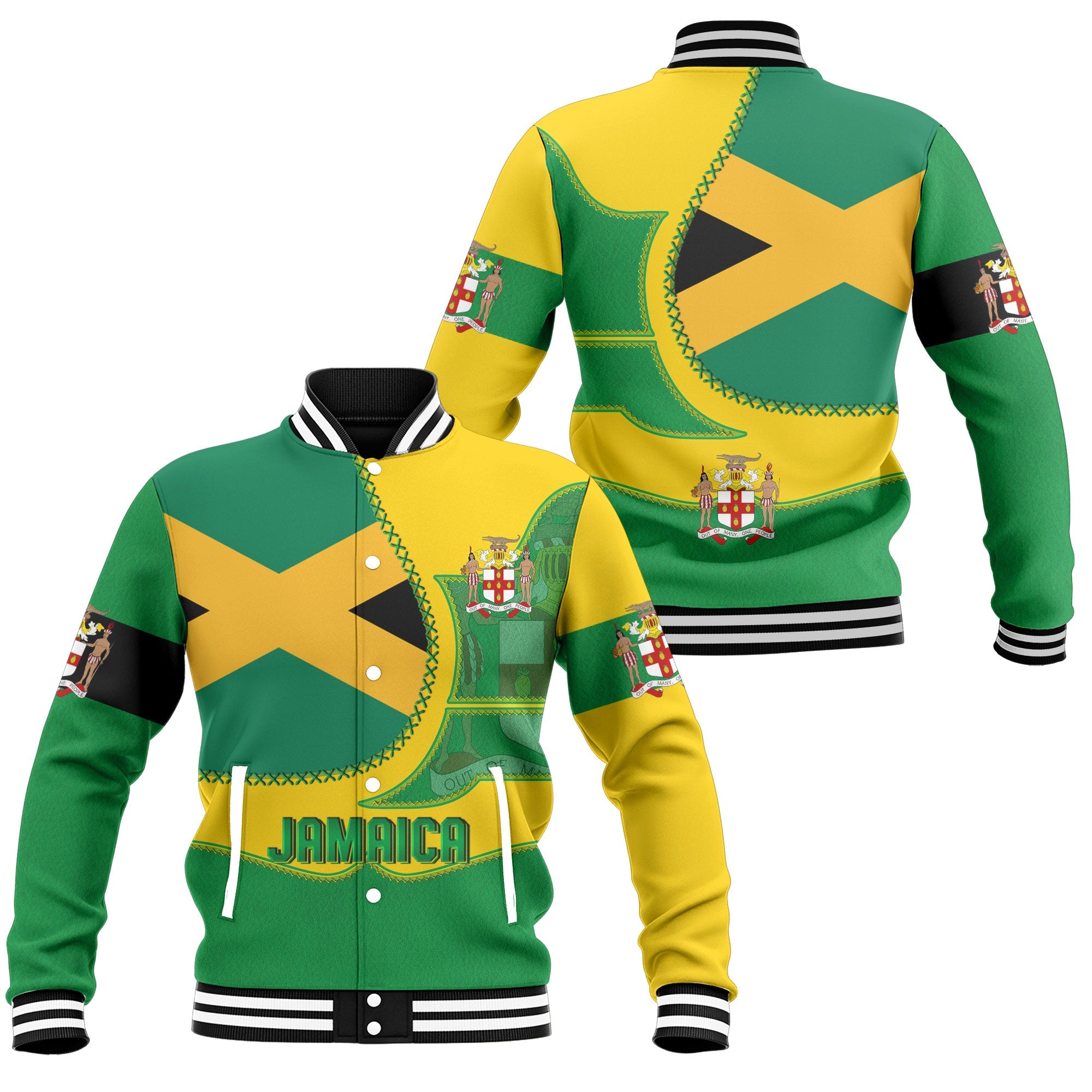 Jamaica Baseball Jacket Flag & Coat Of Arms Leather Style