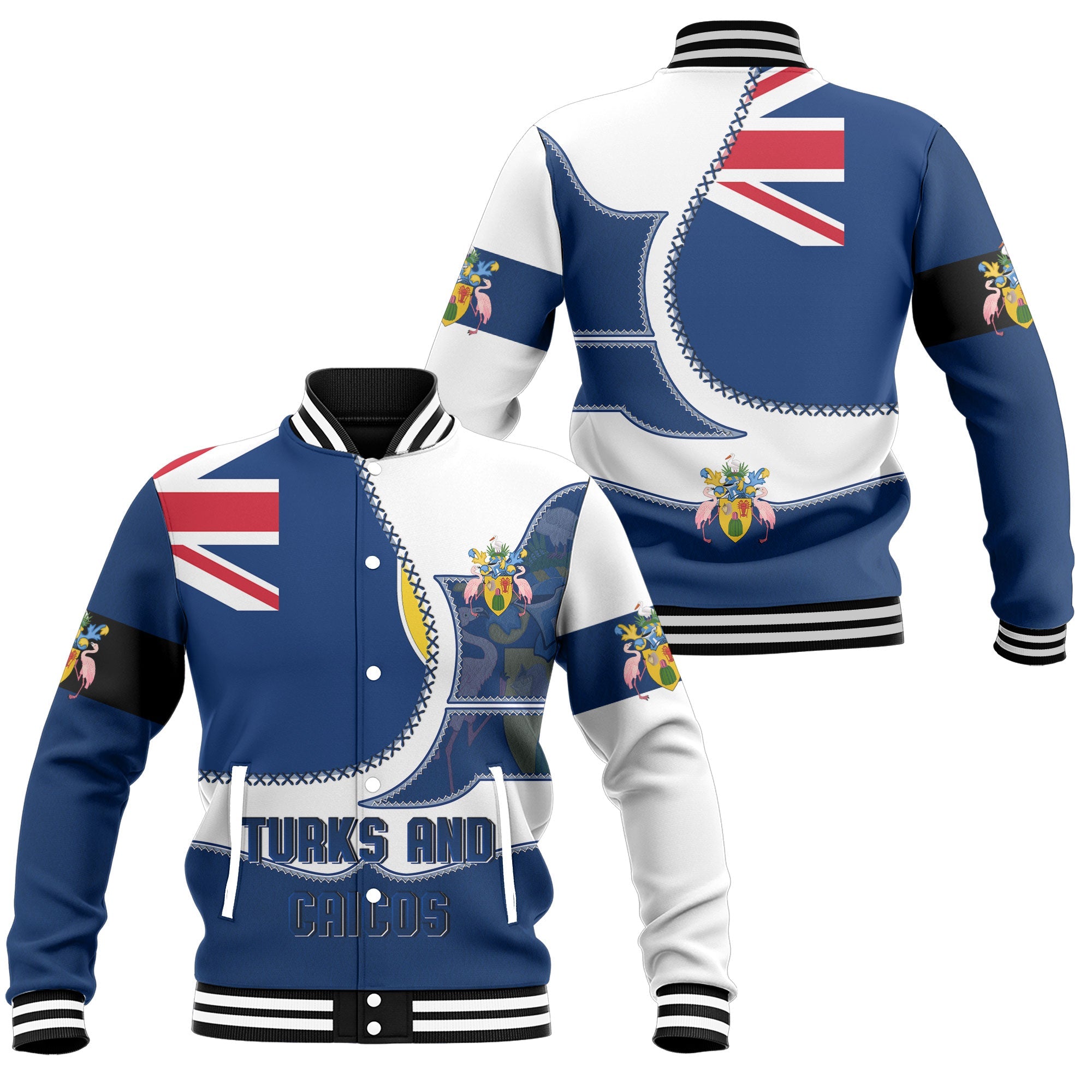 Turks And Caicos Islands Baseball Jacket Flag & Coat Of Arms Leather Style