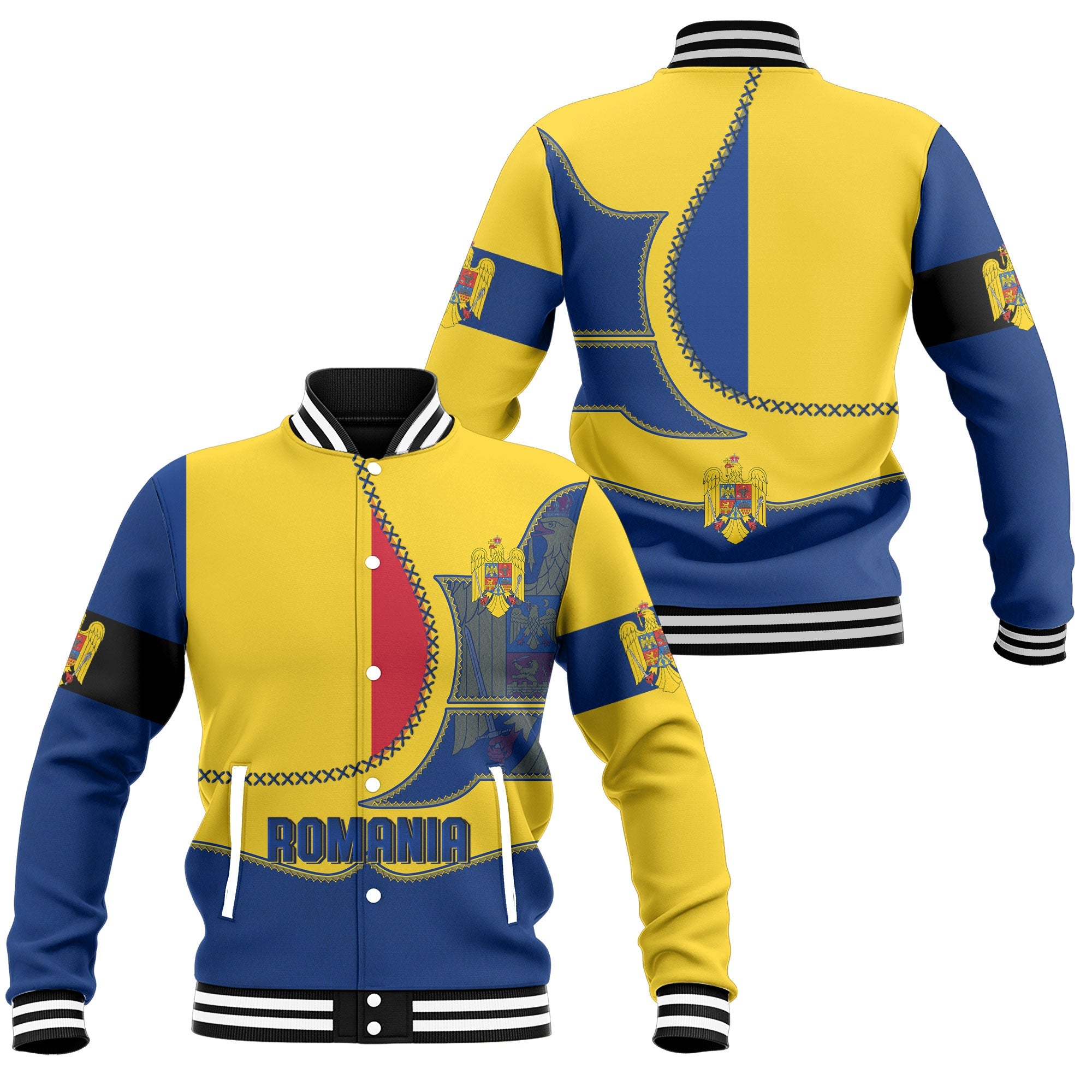 Romania Baseball Jacket Flag & Coat Of Arms Leather Style