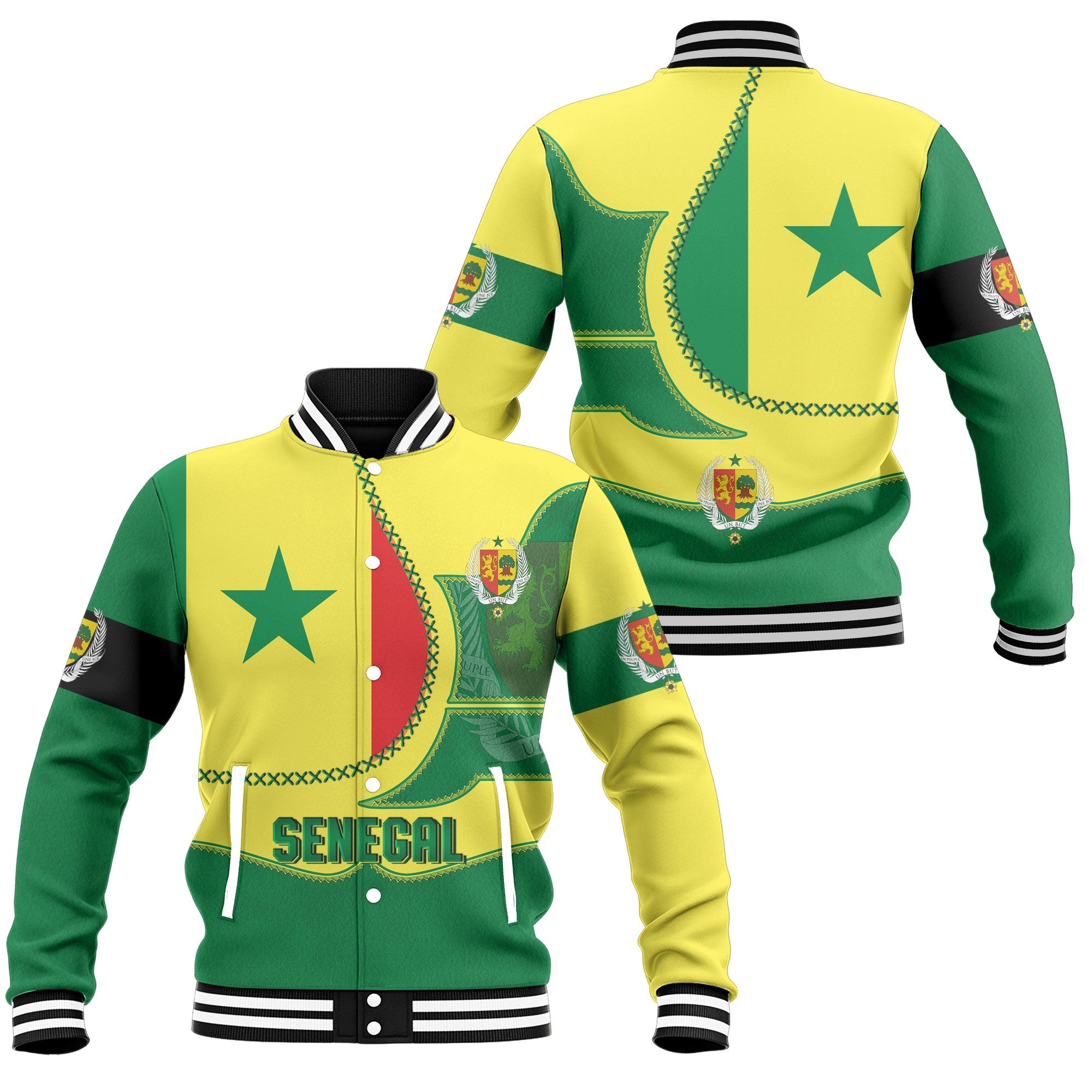 Senegal Baseball Jacket Flag & Coat Of Arms Leather Style