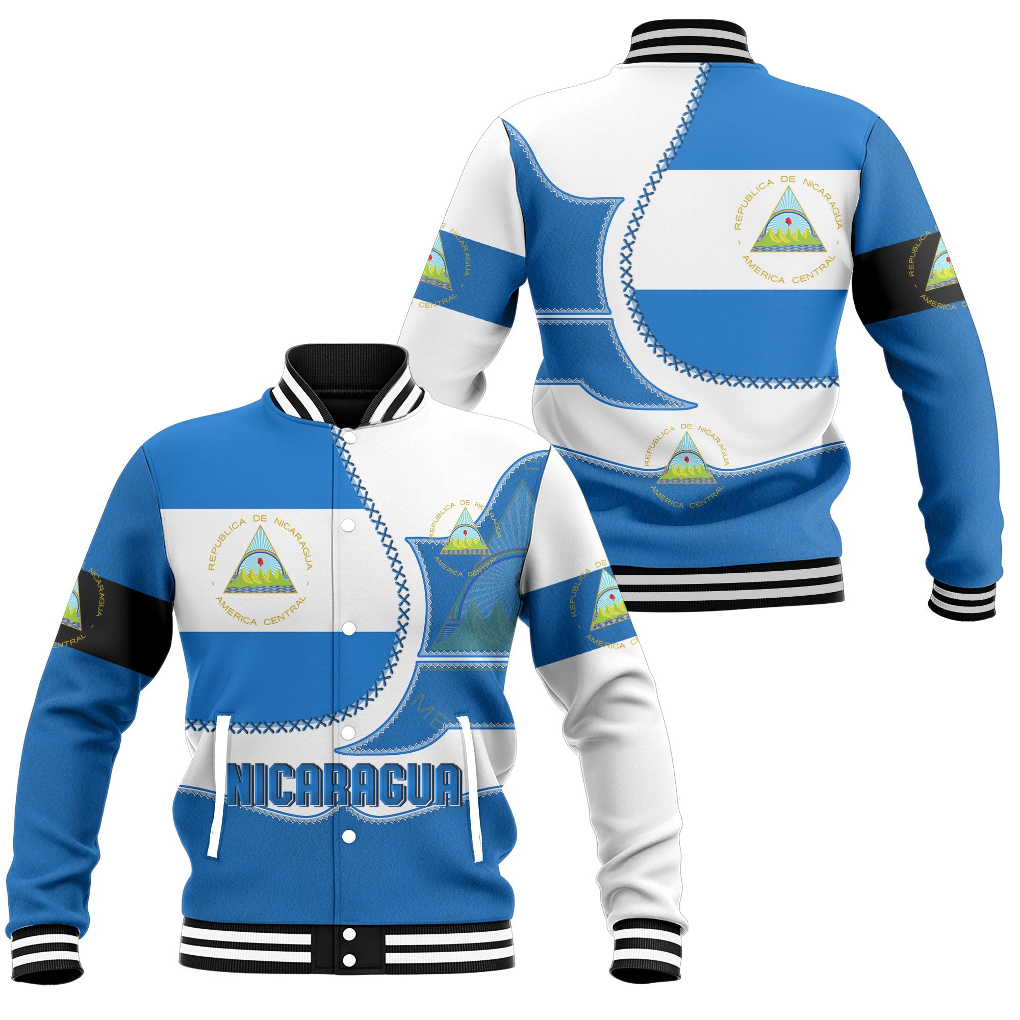 Nicaragua Baseball Jacket Flag & Coat Of Arms Leather Style
