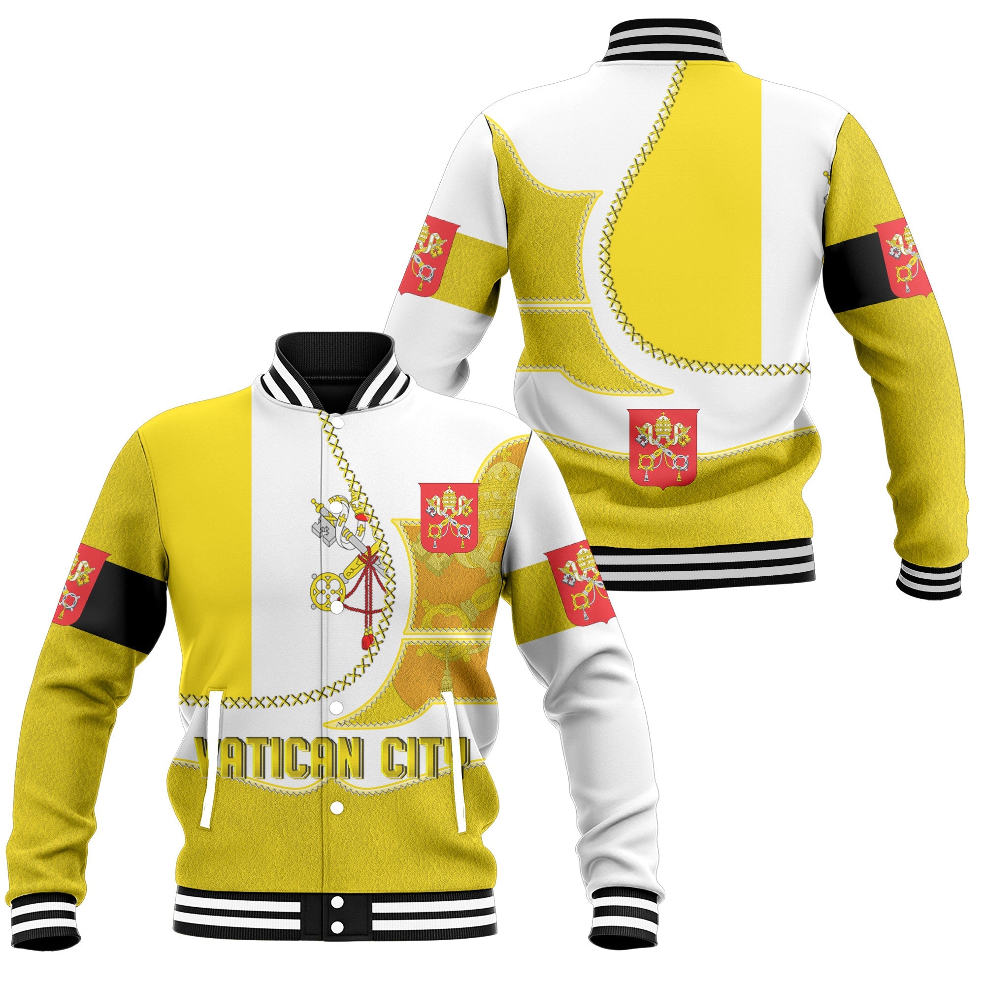 Vatican City Baseball Jacket Flag & Coat Of Arms Leather Style