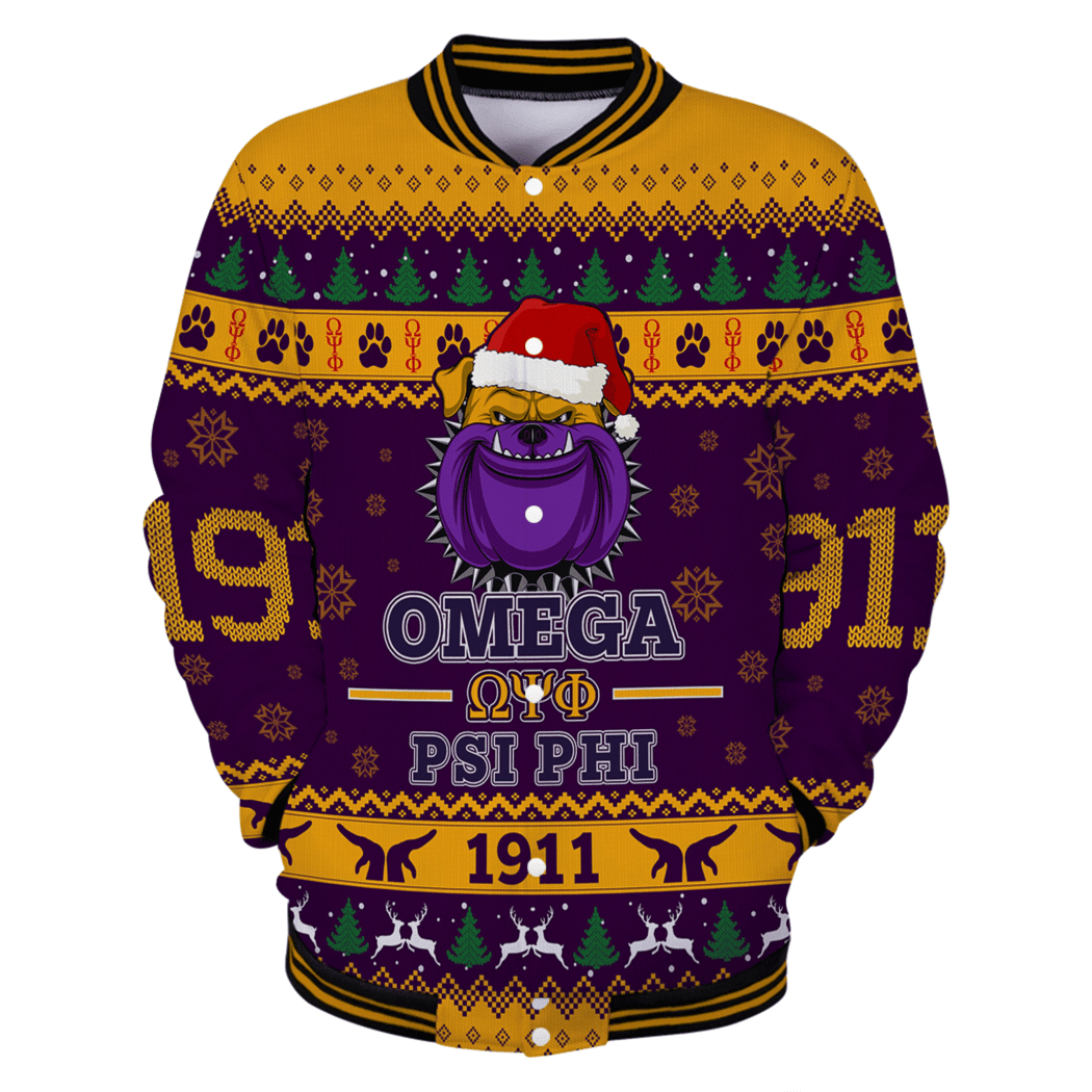 Omega Psi Phi Bulldog Christmas Baseball Jackets