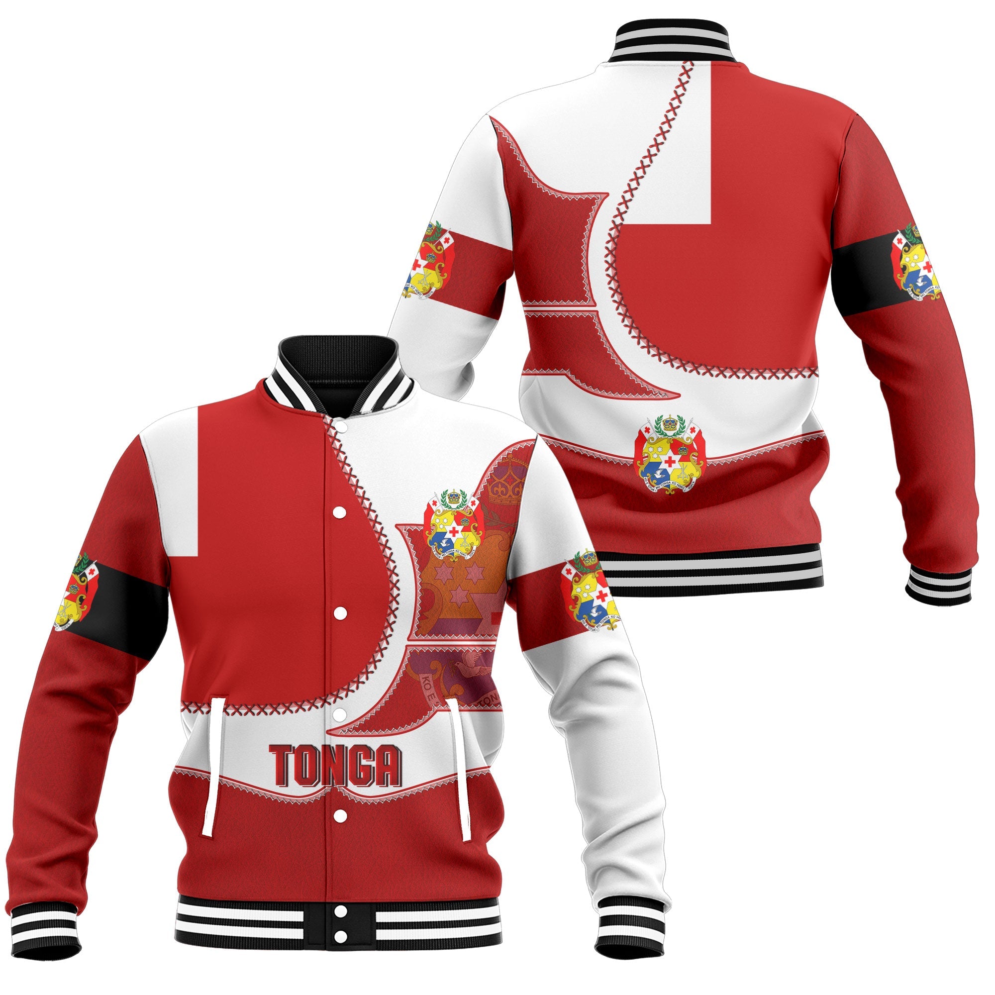Tonga Baseball Jacket Flag & Coat Of Arms Leather Style