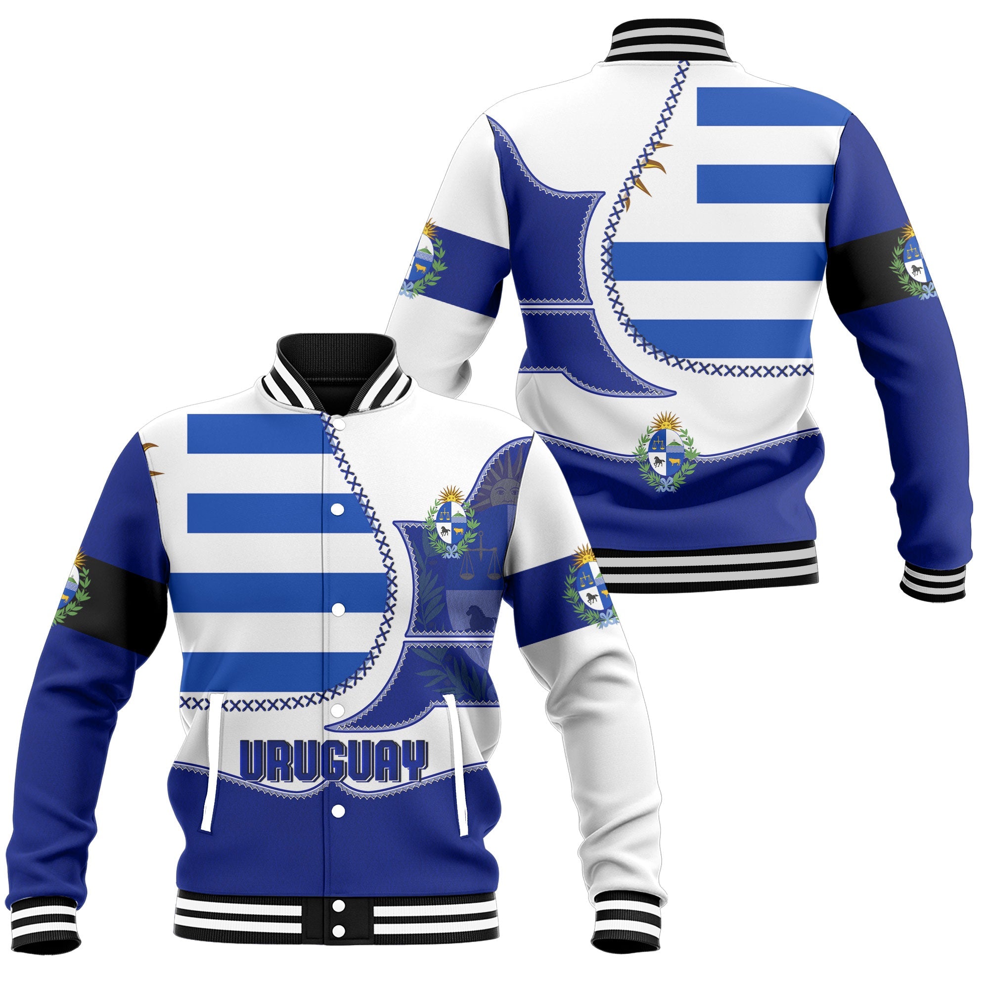 Uruguay Baseball Jacket Flag & Coat Of Arms Leather Style