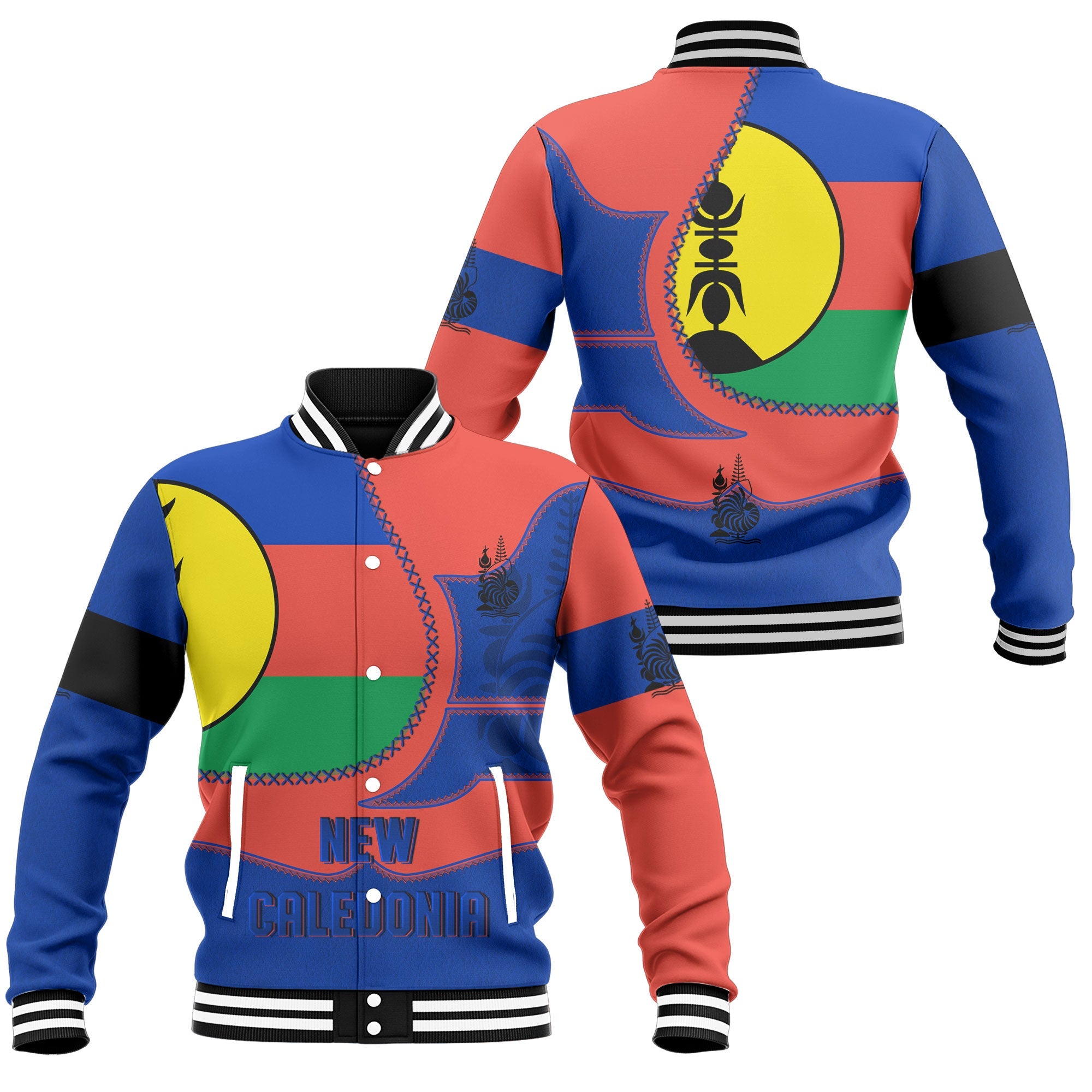 New Caledonia Baseball Jacket Flag & Coat Of Arms Leather Style