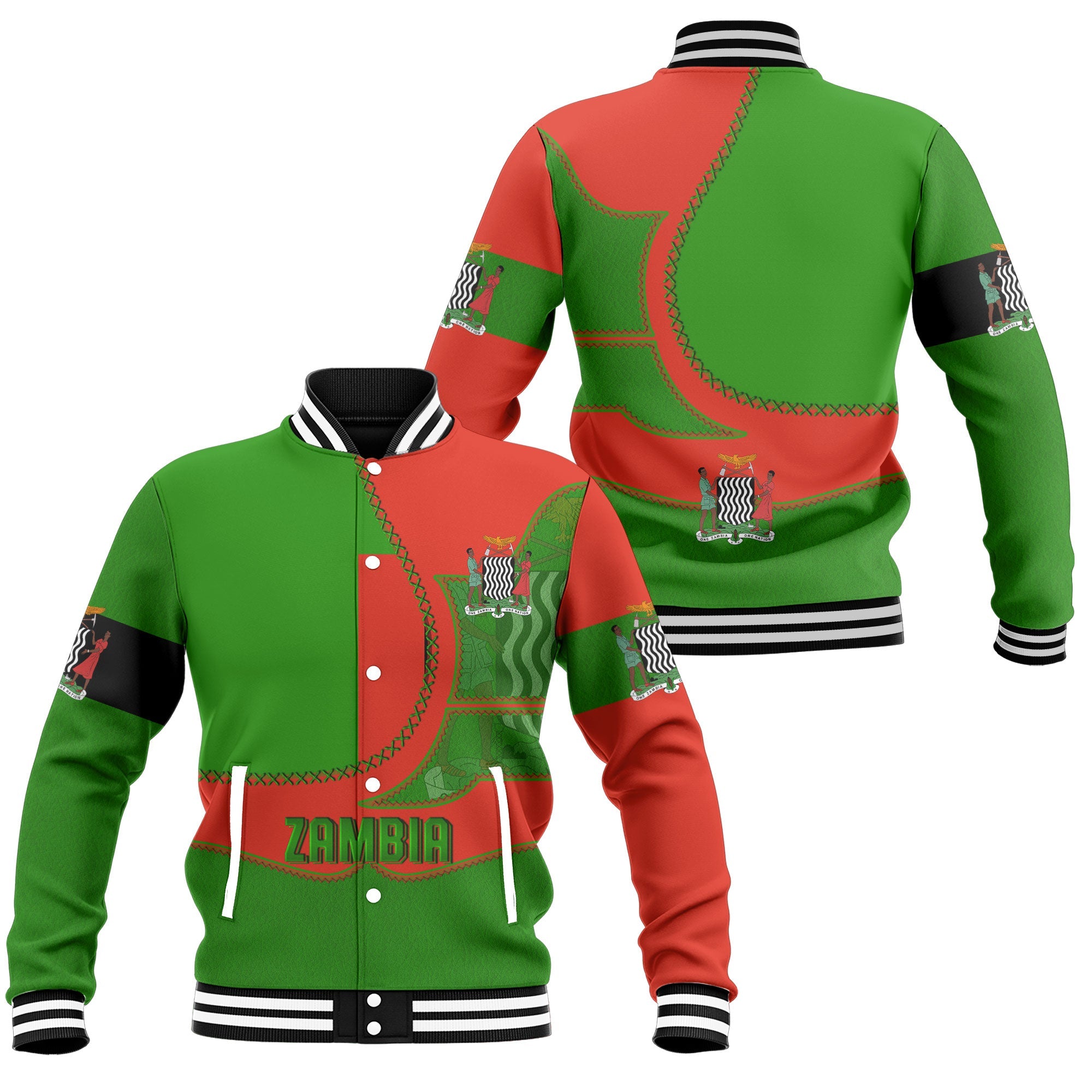 Zambia Baseball Jacket Flag & Coat Of Arms Leather Style