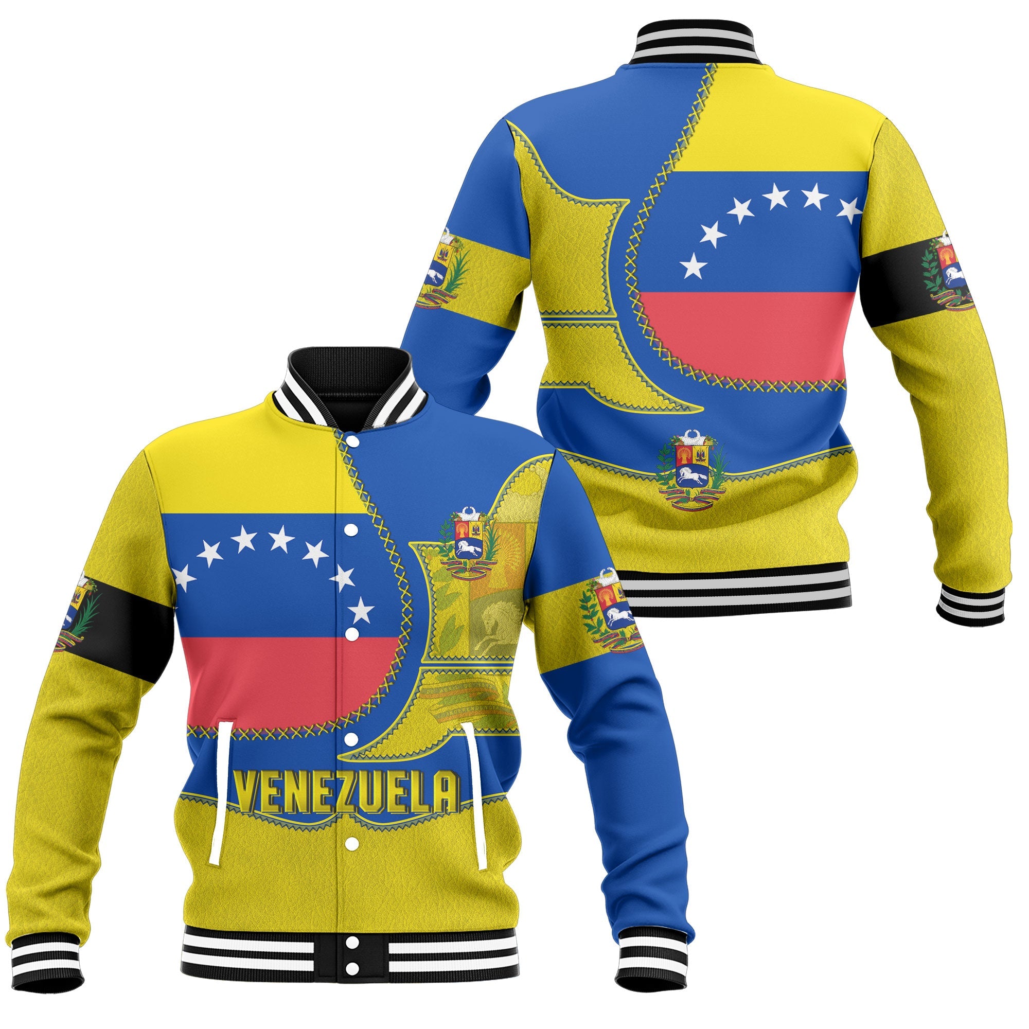 Venezuela Baseball Jacket Flag & Coat Of Arms Leather Style
