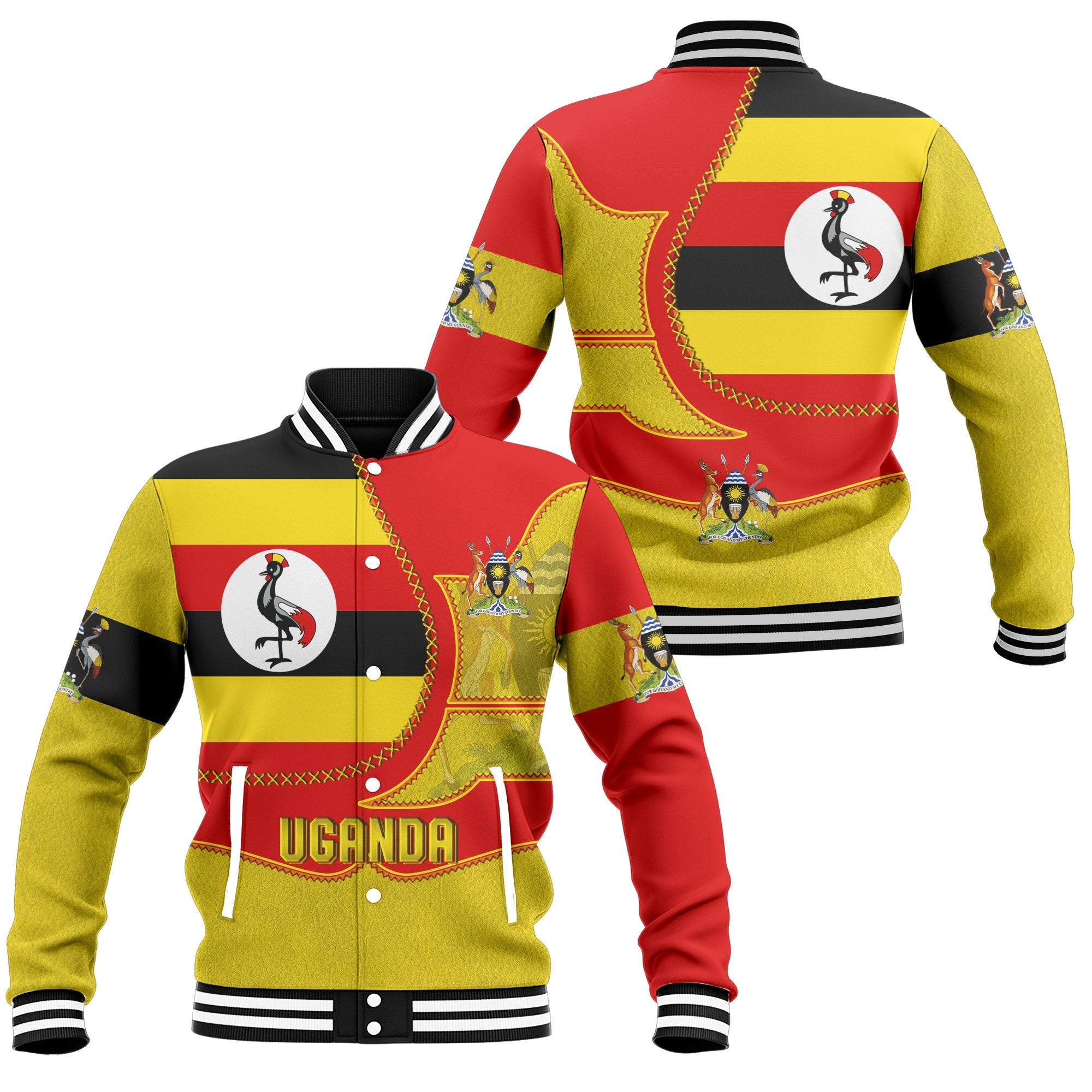 Uganda Baseball Jacket Flag & Coat Of Arms Leather Style
